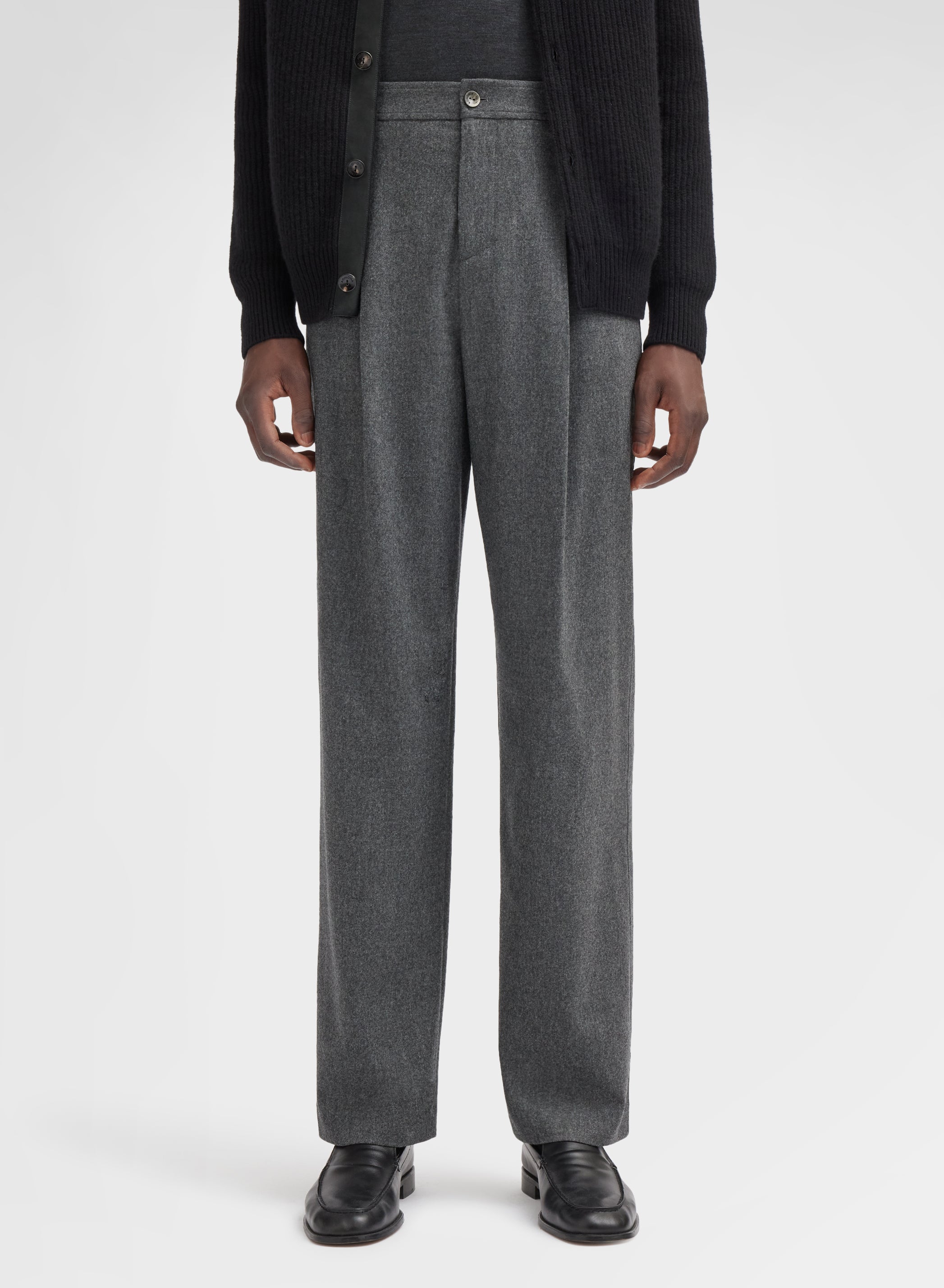 WOOL CASHMERE STRETCH FLANNEL PANTS CHARCOAL