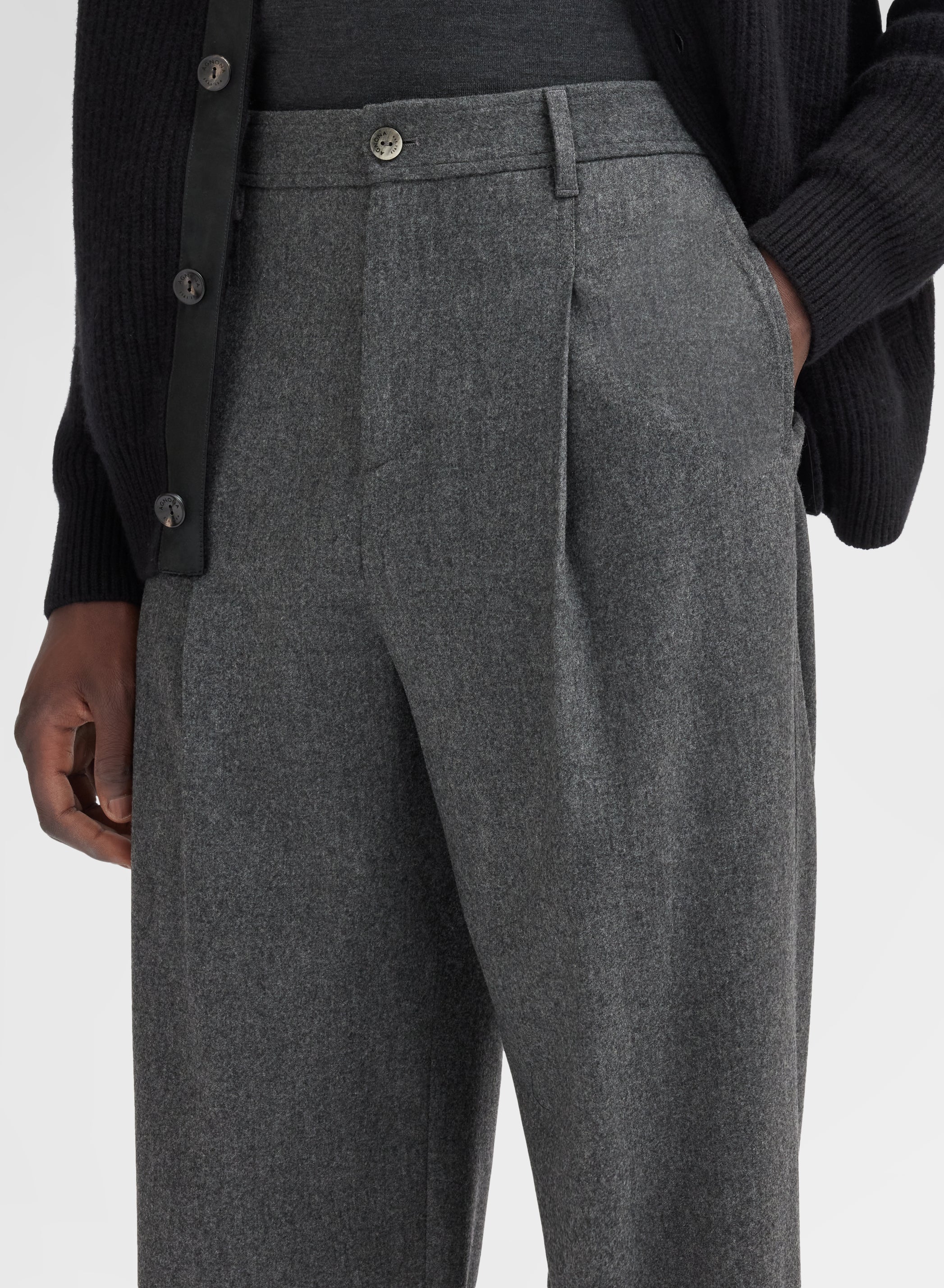 WOOL CASHMERE STRETCH FLANNEL PANTS CHARCOAL