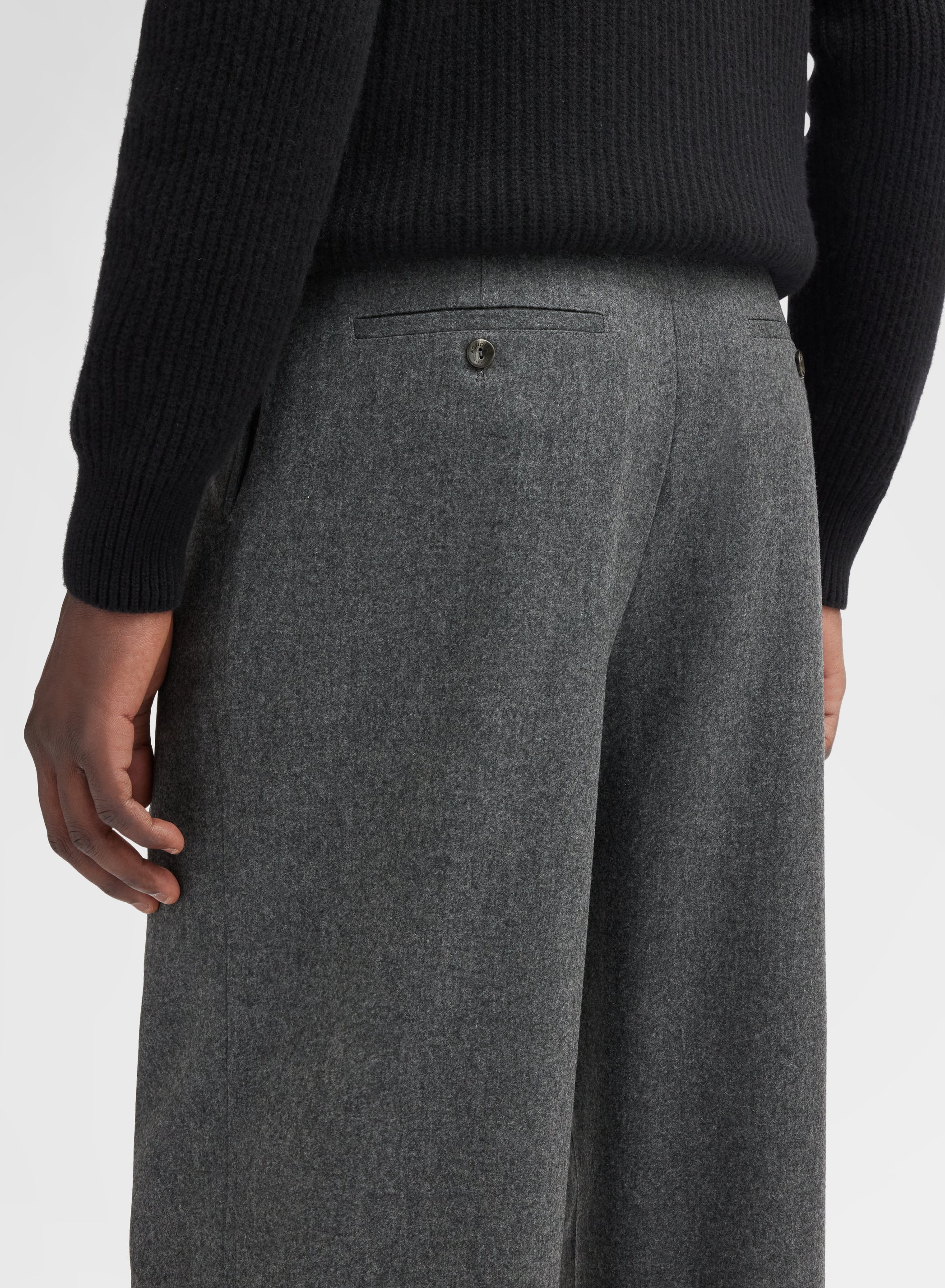WOOL CASHMERE STRETCH FLANNEL PANTS CHARCOAL