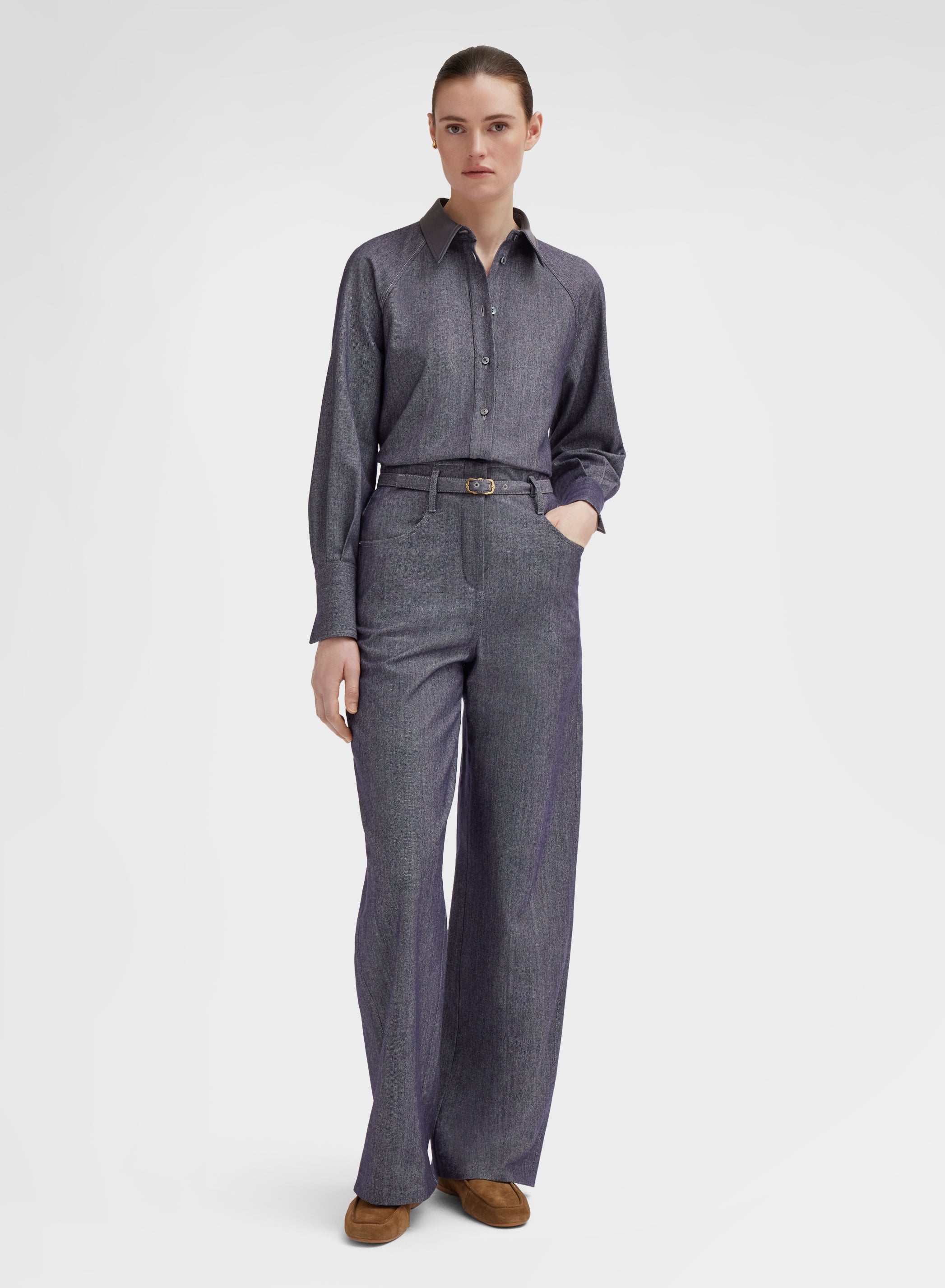 WOOL COTTON DENIM SHIRT BLUE CHINA