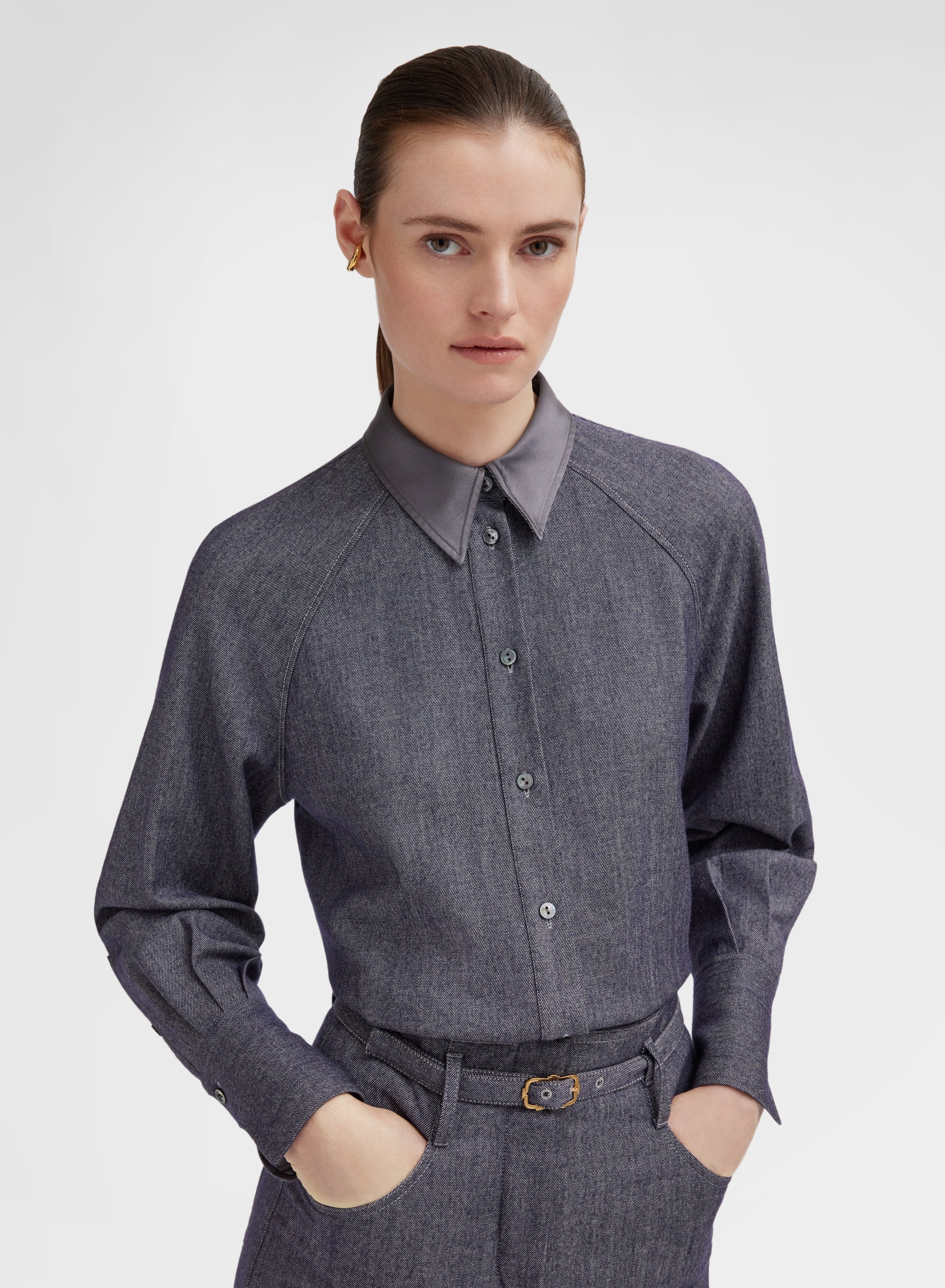 WOOL COTTON DENIM SHIRT BLUE CHINA