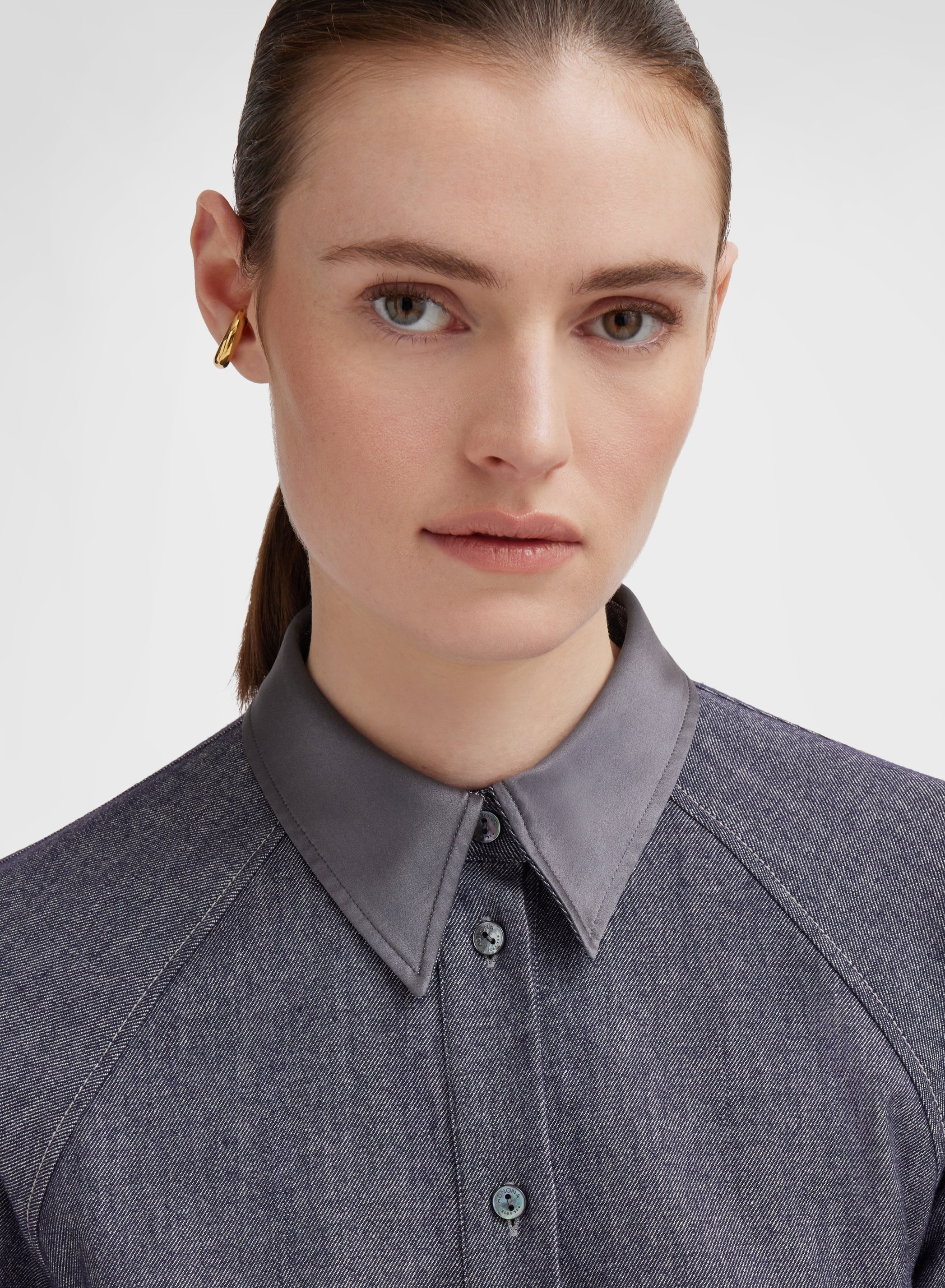 WOOL COTTON DENIM SHIRT BLUE CHINA