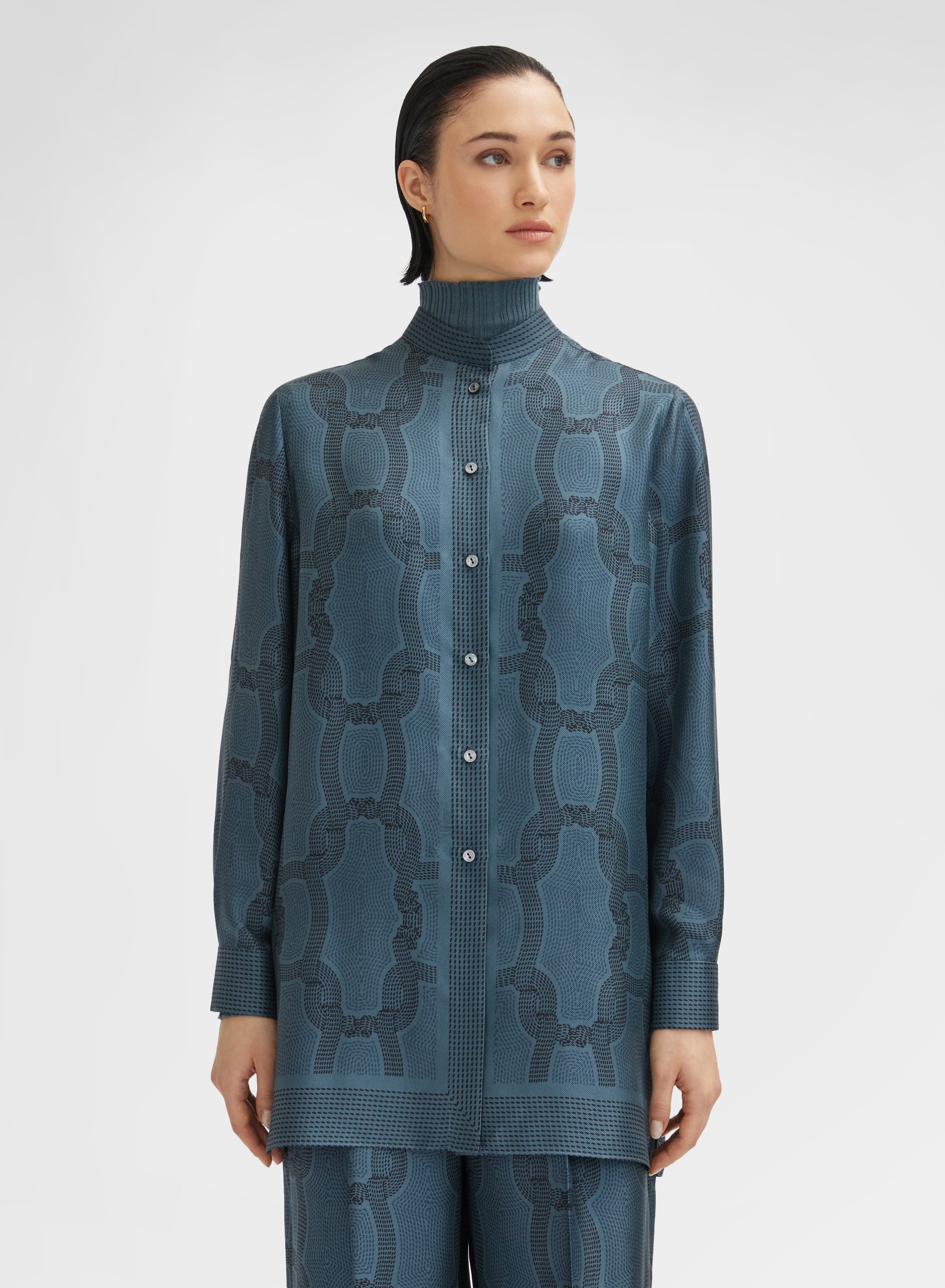 STITCH CHAIN PRINT SHIRT PETROL
