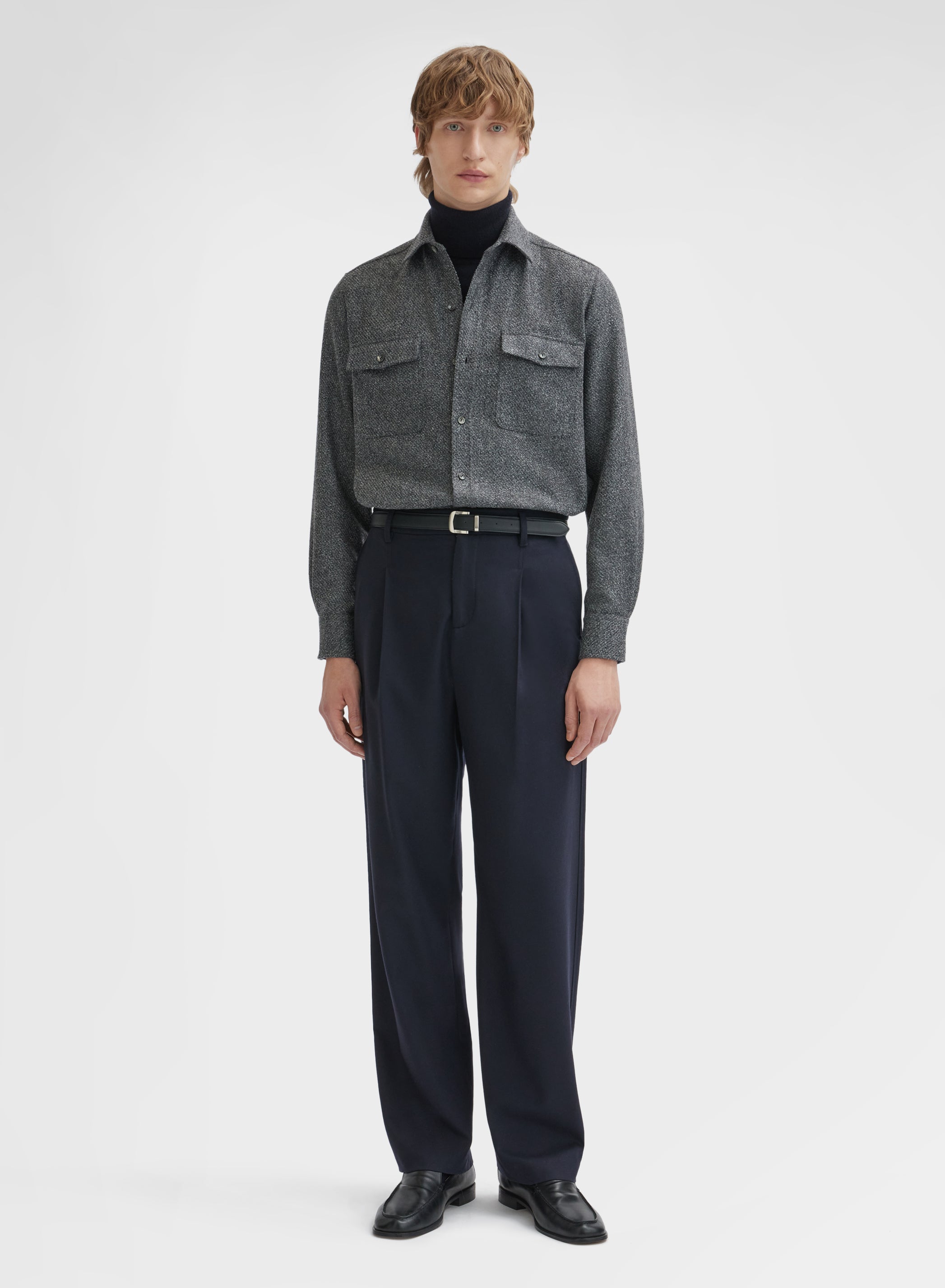 WOOL CASHMERE BOUCLE SHIRT CHARCOAL
