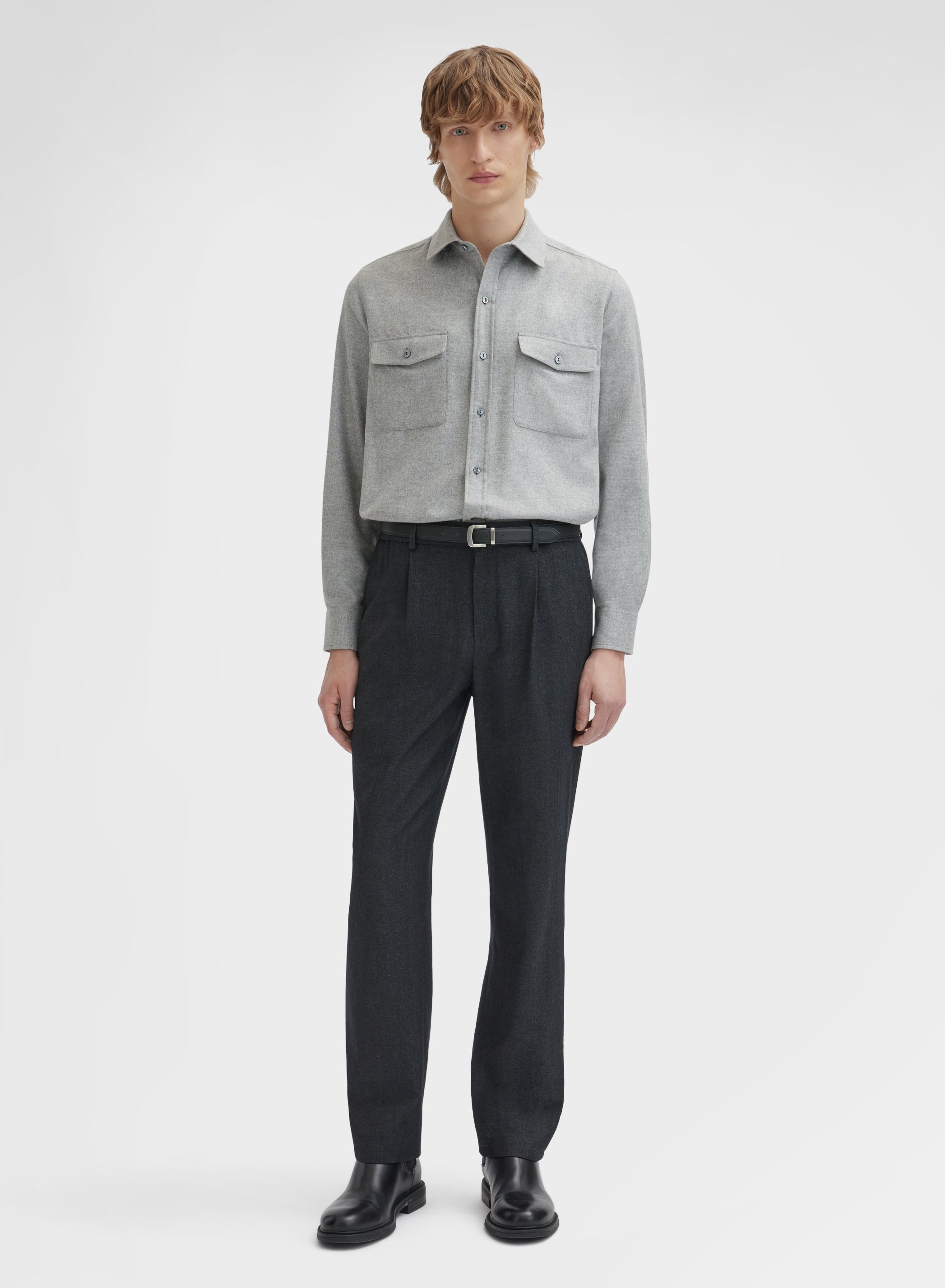 CASHMERE SILK DRAP SHIRT GRANITE