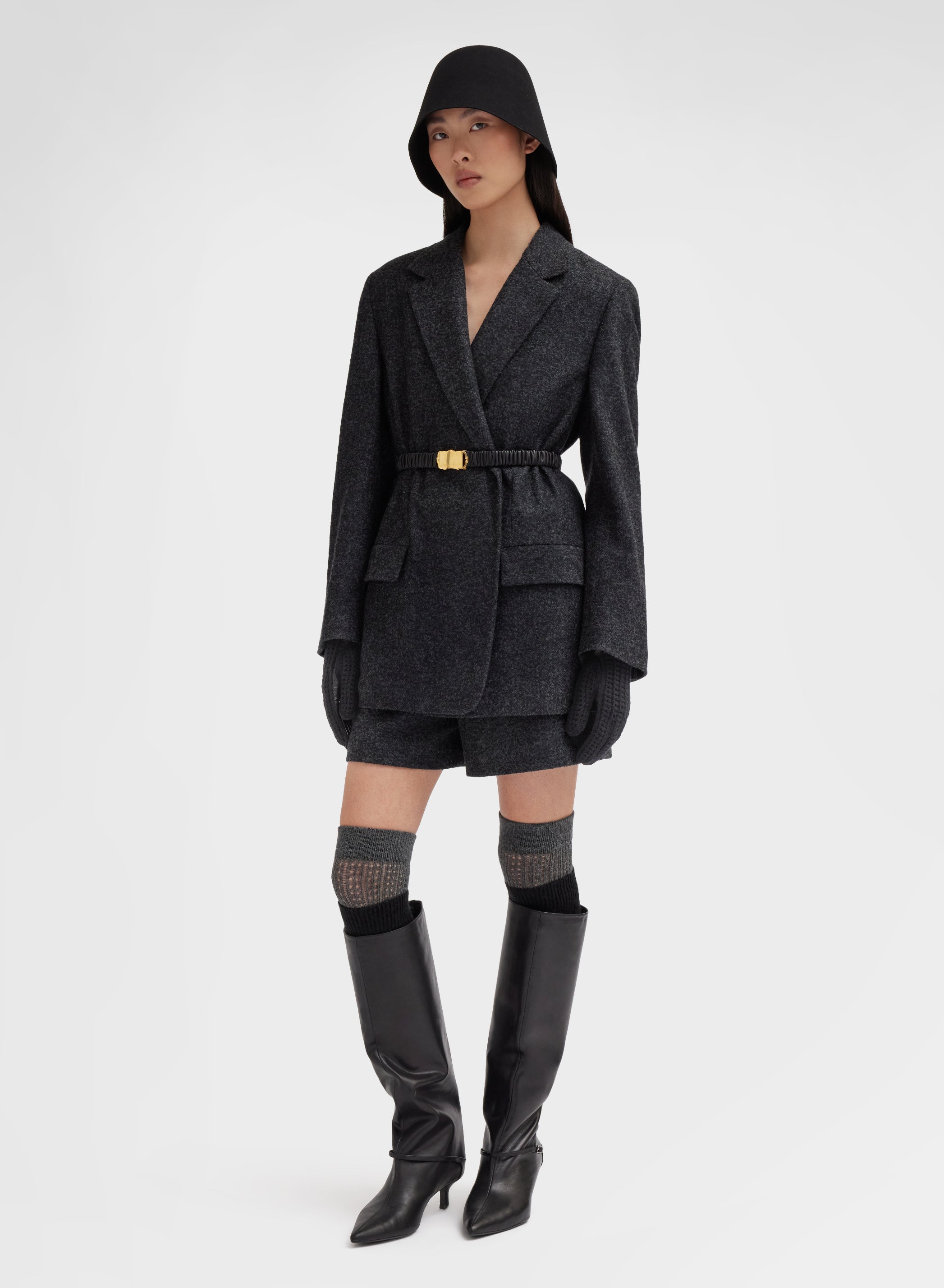 PRESSED BOUCLE JACKET DARK GREY
