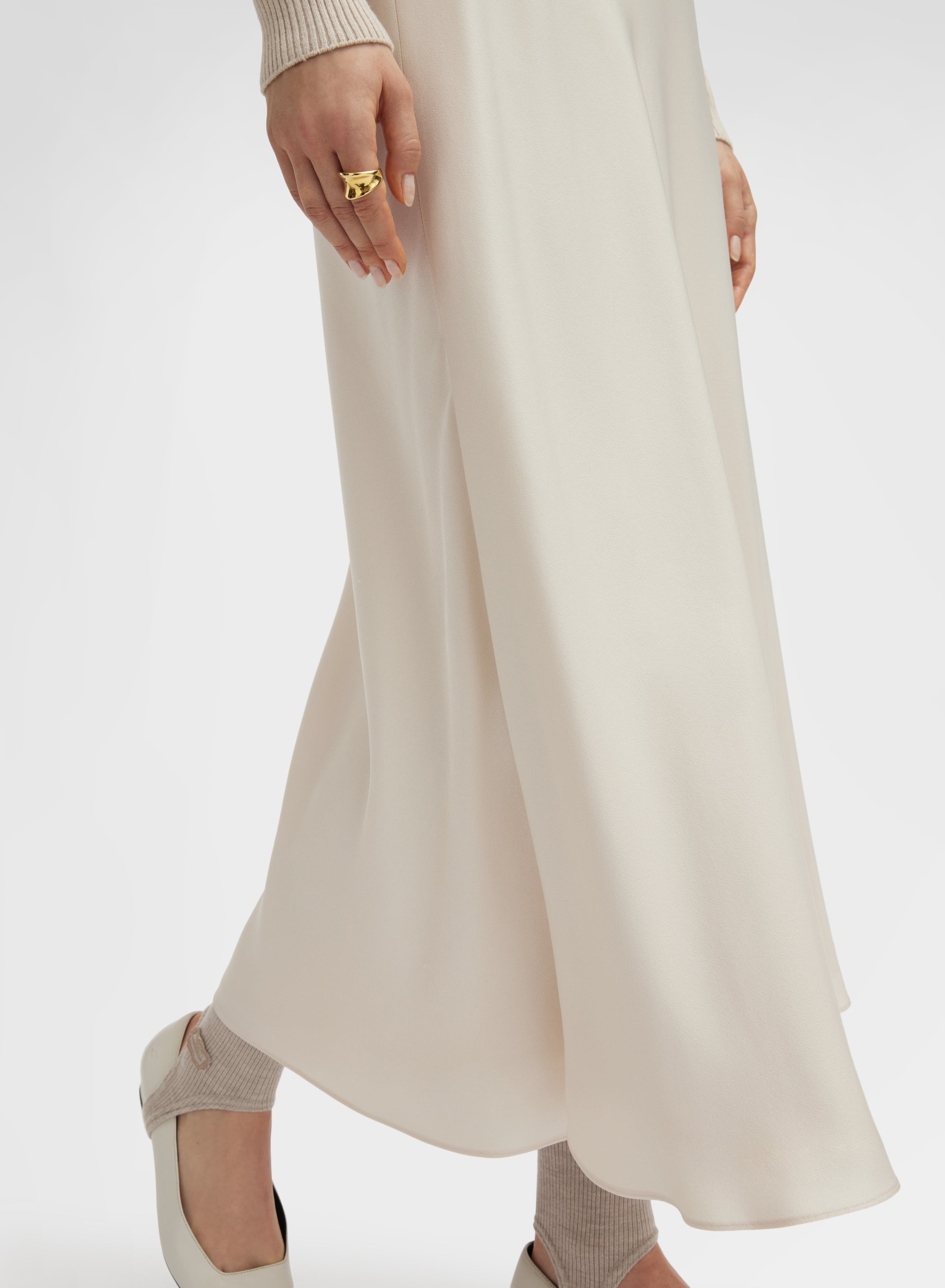 SILK BLEND SATIN SKIRT CHAMPAGNE