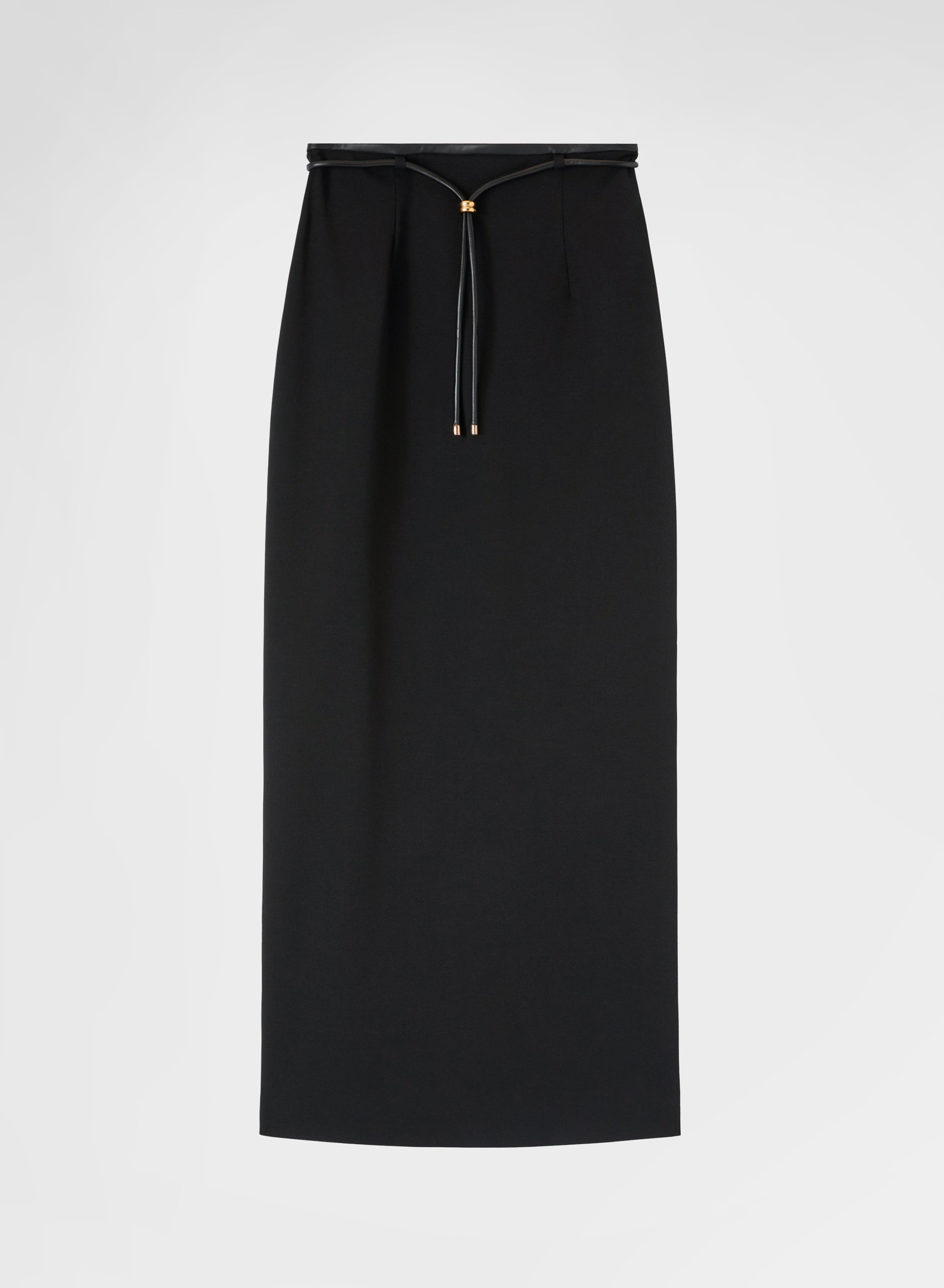 HIGH WAIST FLUID WOOL SKIRT BLACK