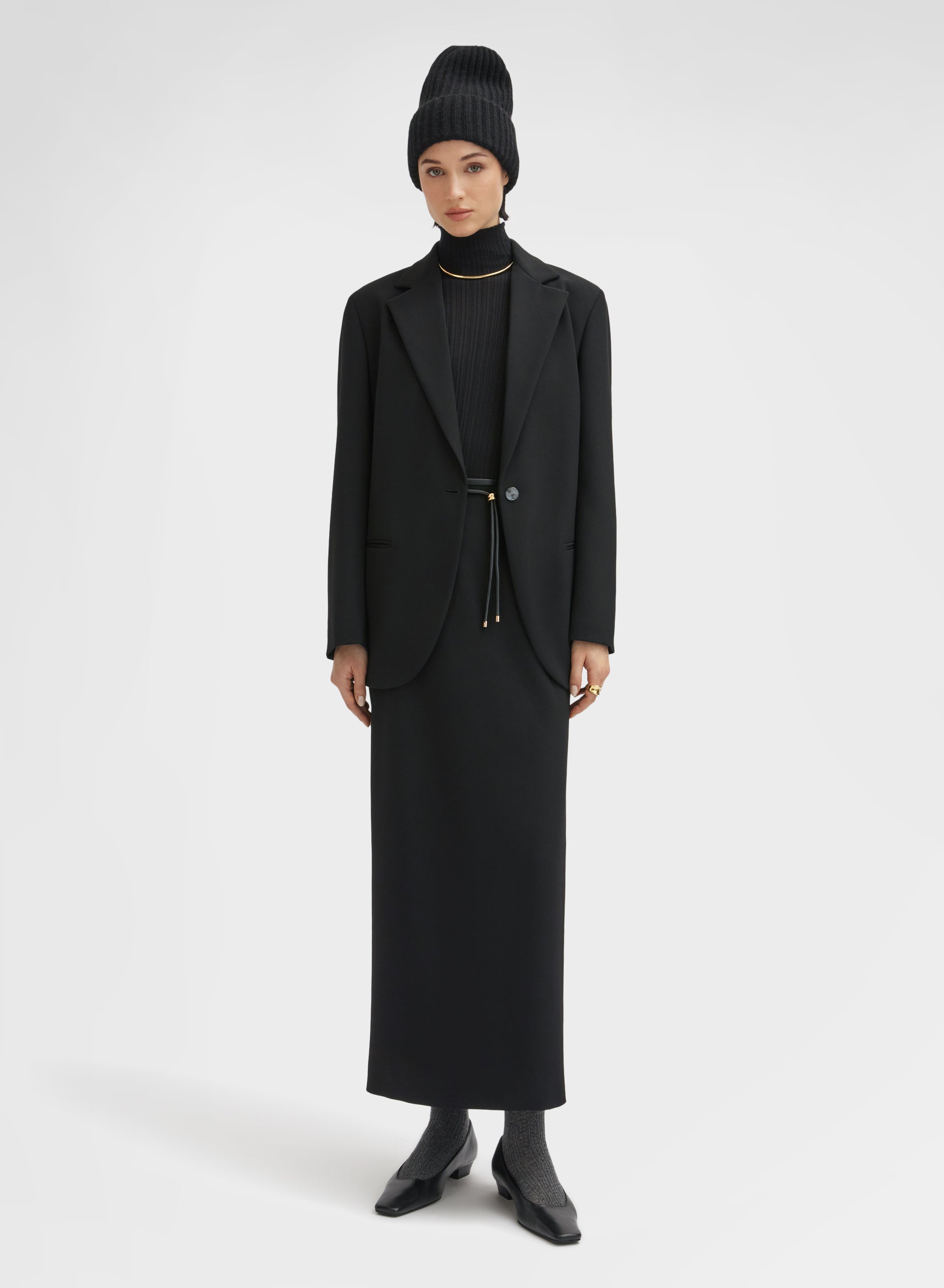HIGH WAIST FLUID WOOL SKIRT BLACK