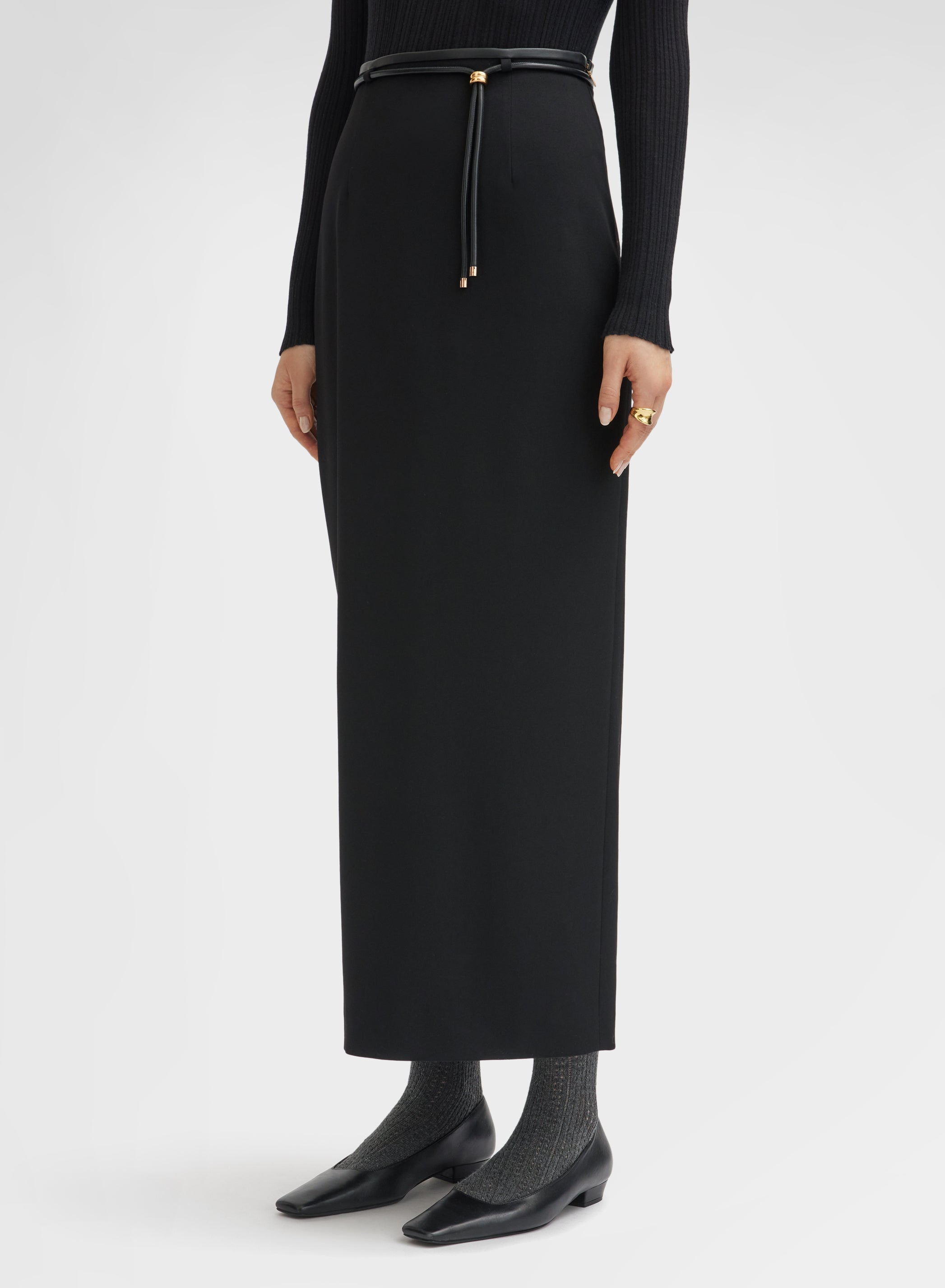 HIGH WAIST FLUID WOOL SKIRT BLACK