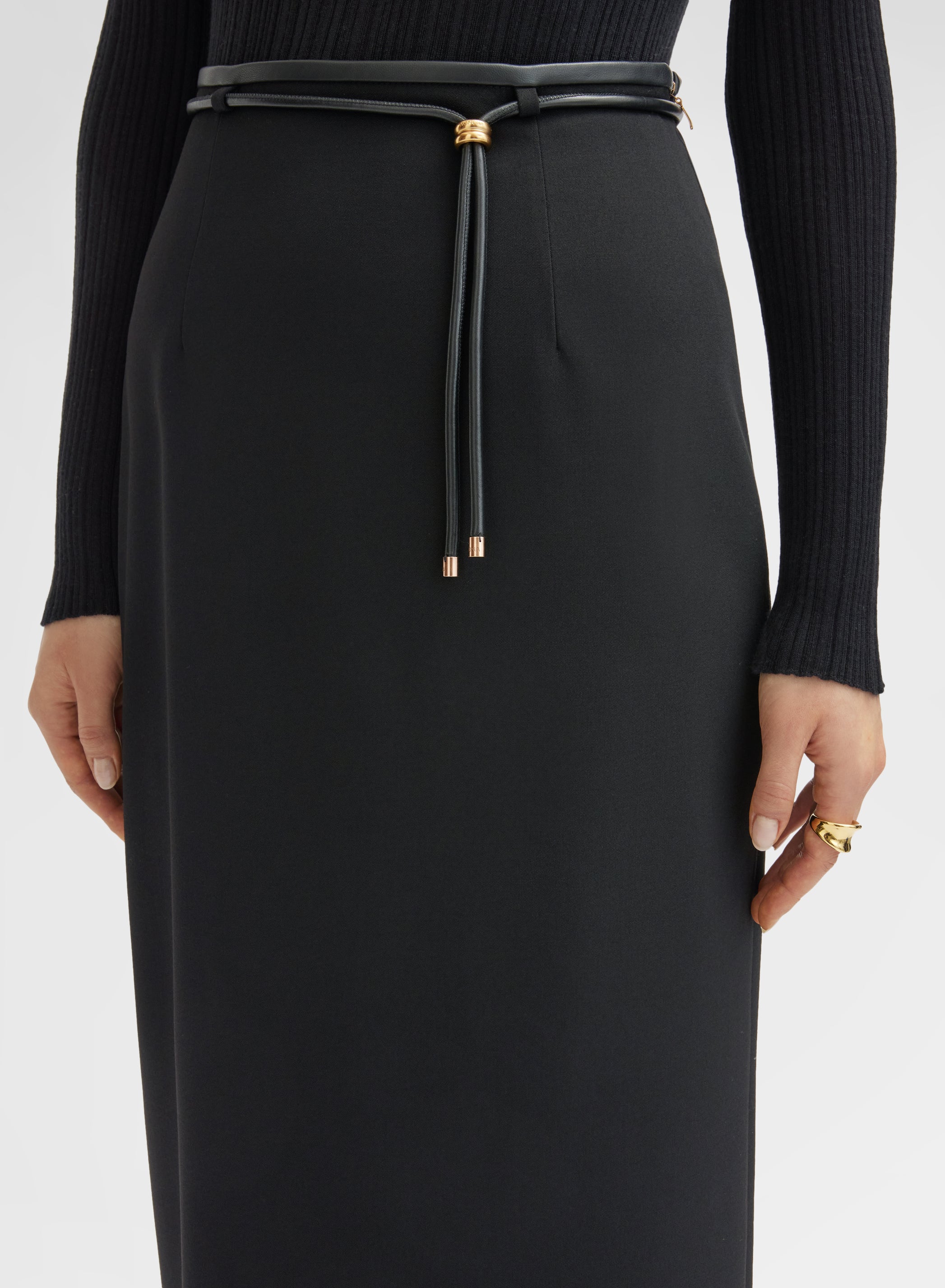 HIGH WAIST FLUID WOOL SKIRT BLACK