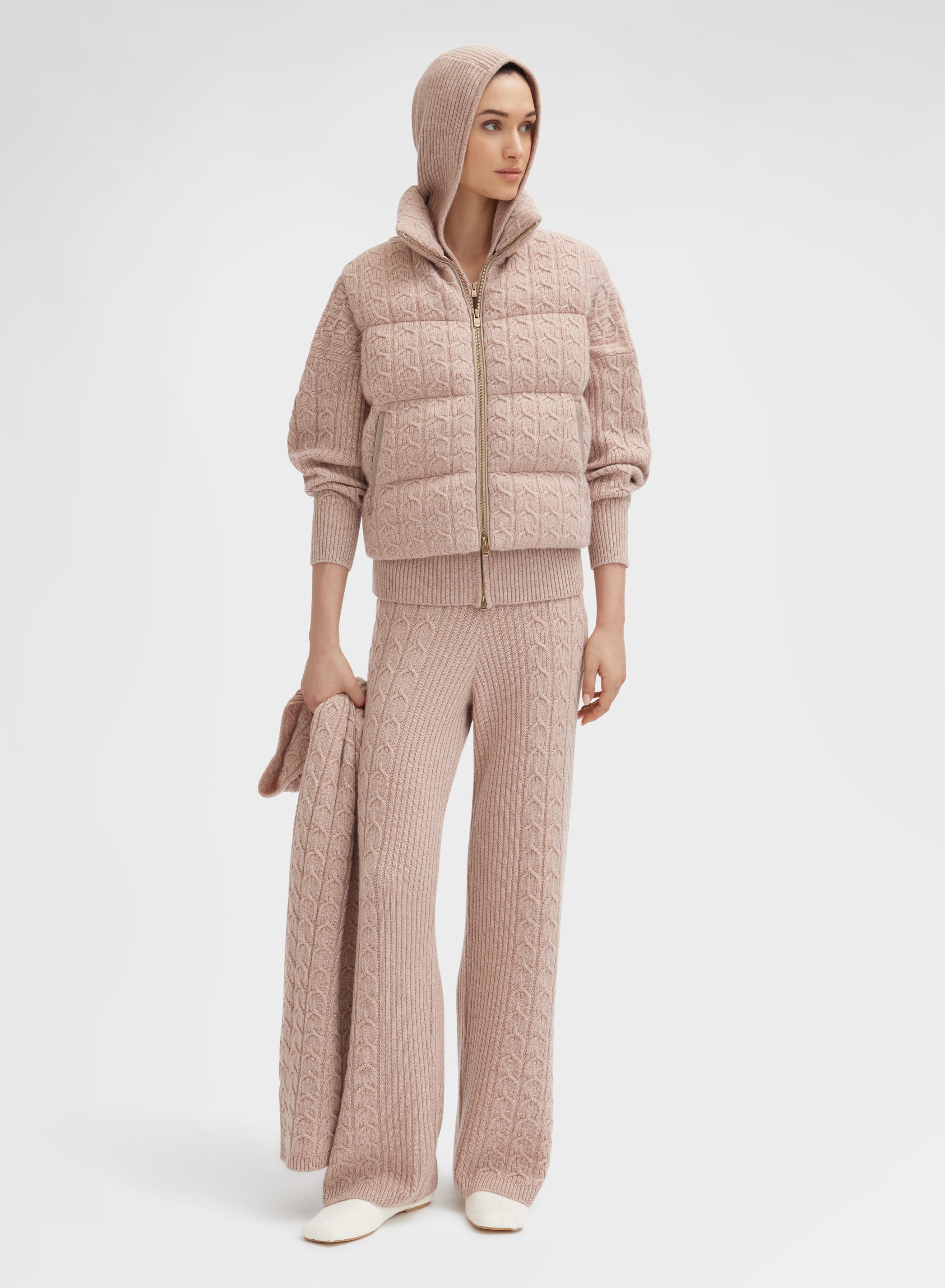 CABLE KNITTED CASHMERE CABAN ROSE