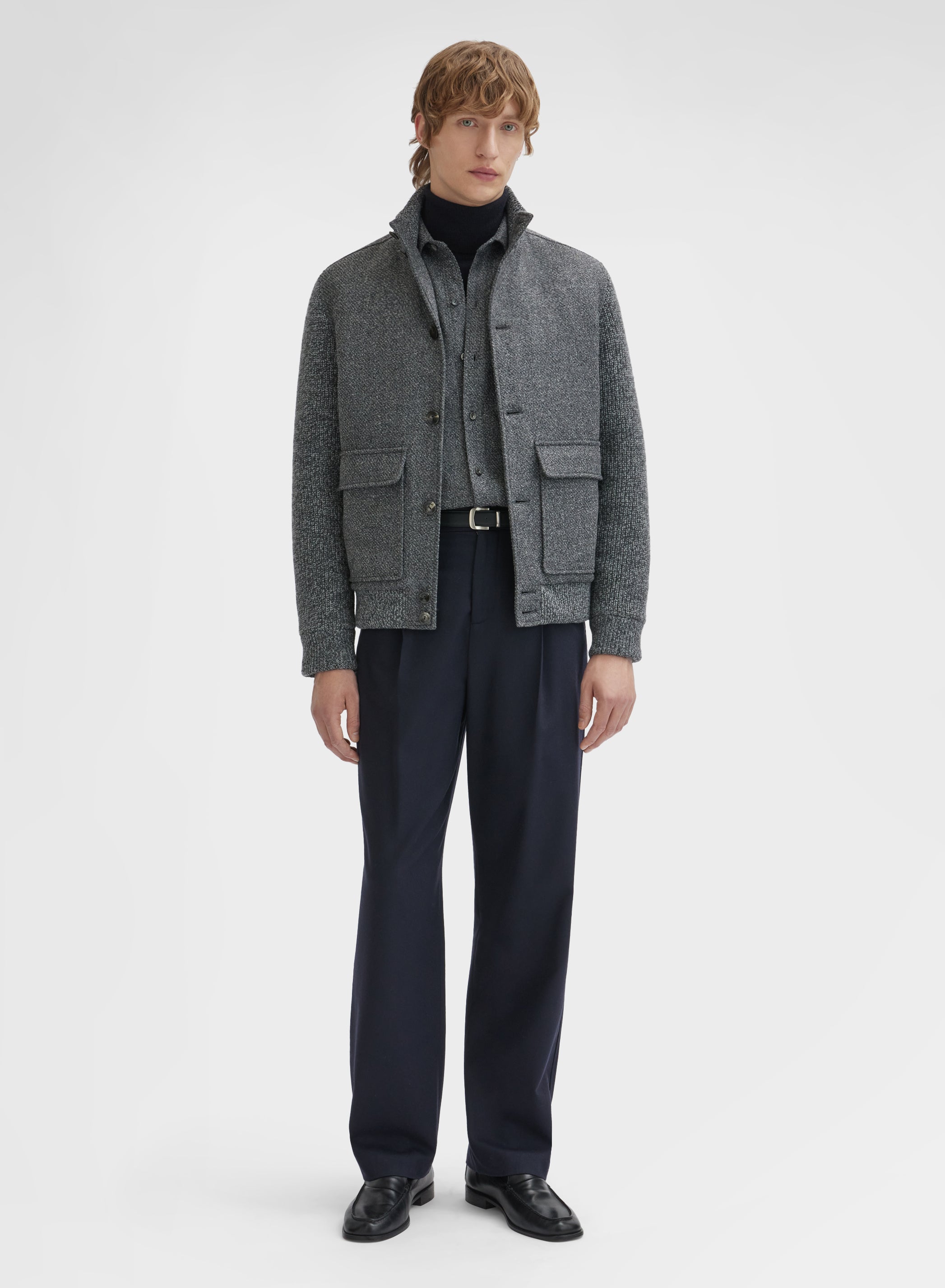 WOOL CASHMERE BOUCLE CABAN CHARCOAL
