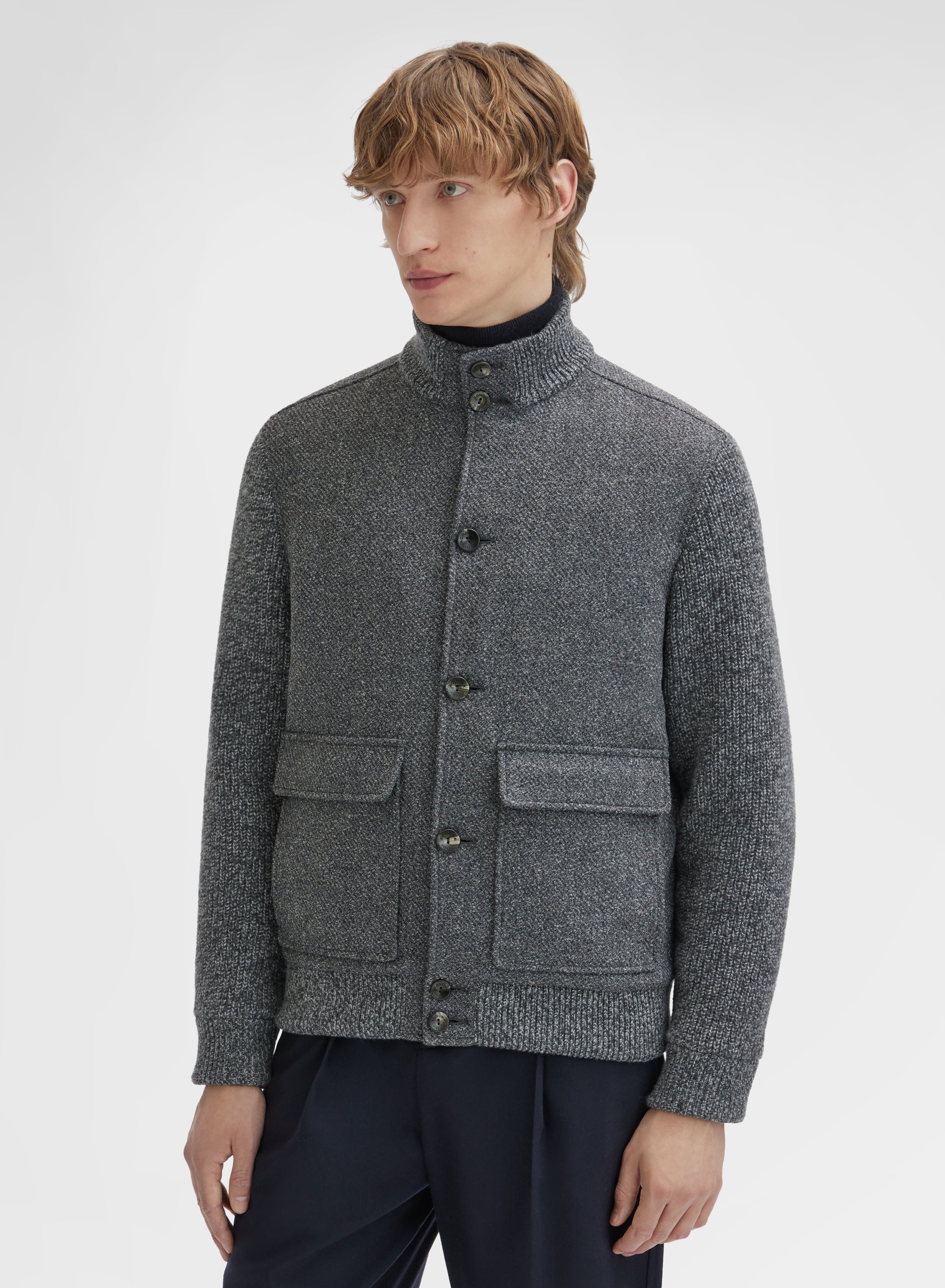 WOOL CASHMERE BOUCLE CABAN CHARCOAL