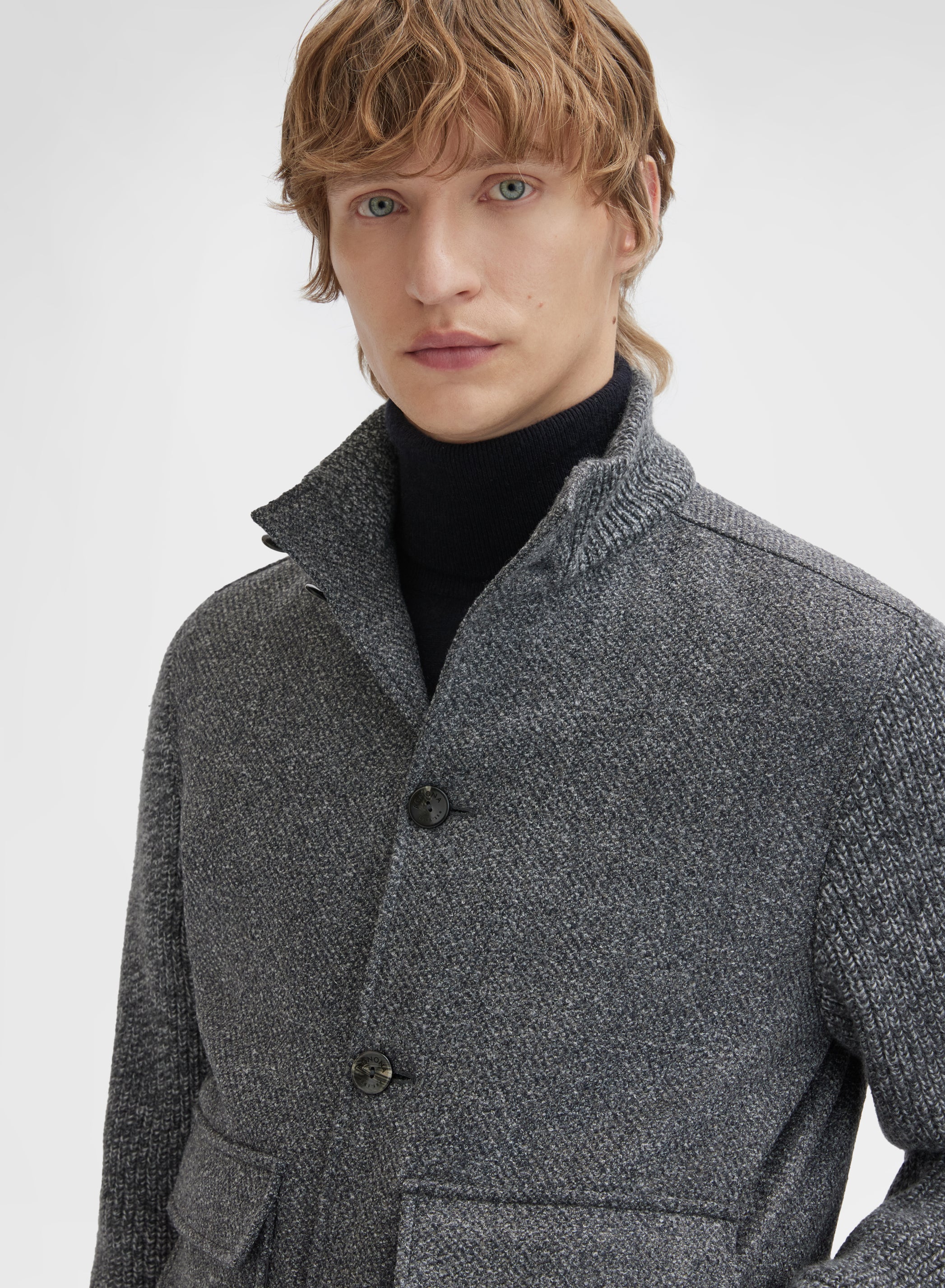 WOOL CASHMERE BOUCLE CABAN CHARCOAL