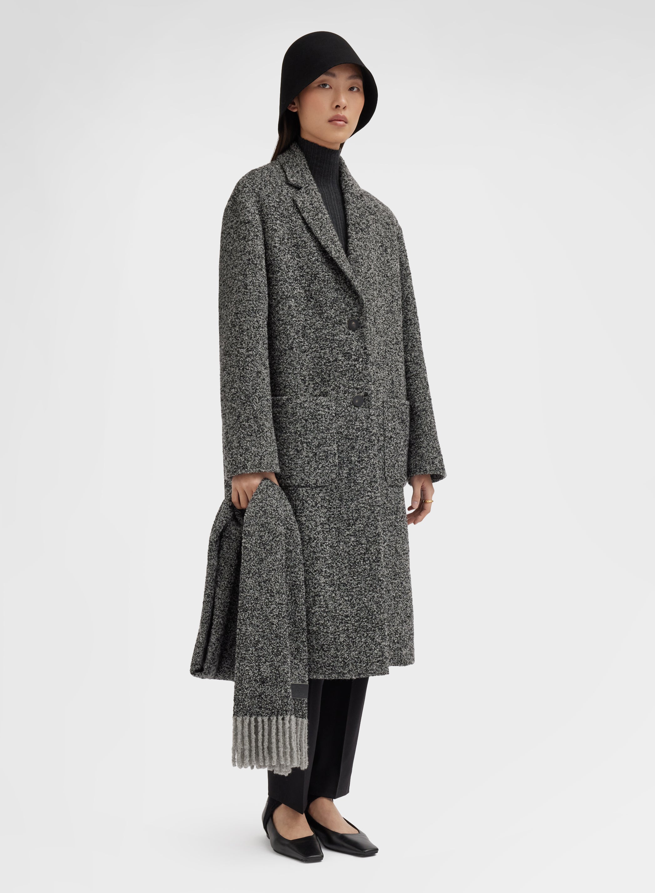 CASHMERE SPAZZOLINO BOUCLE COAT DARK GREY