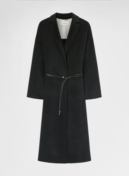 Italian Wool Cashmere Blend Coat Black Belted | Agnona