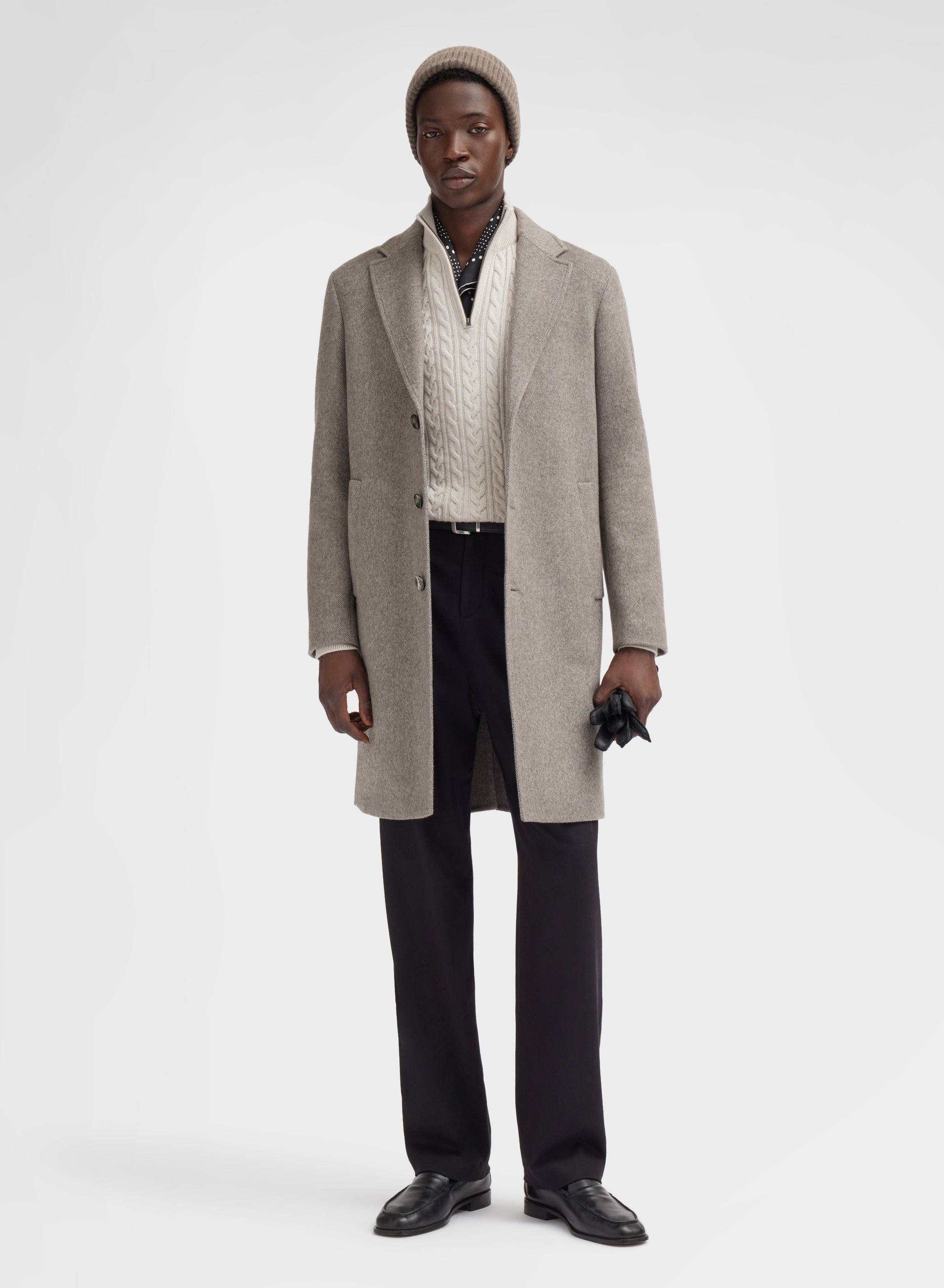 DIAGONAL DOUBLE FACE COAT SESAME