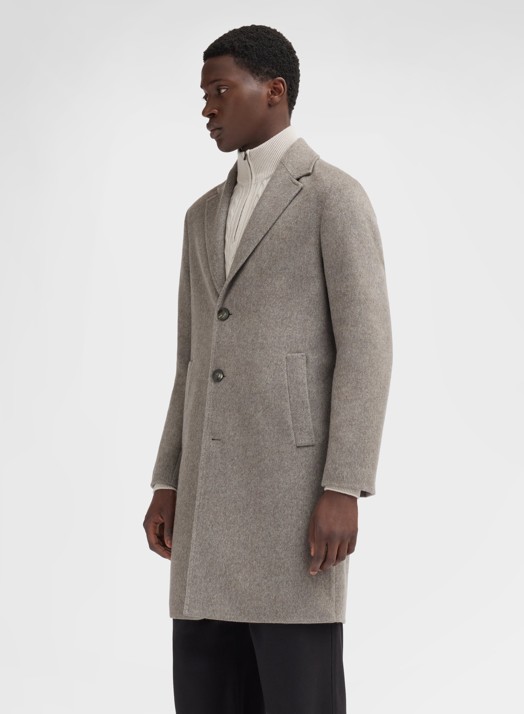 DIAGONAL DOUBLE FACE COAT SESAME