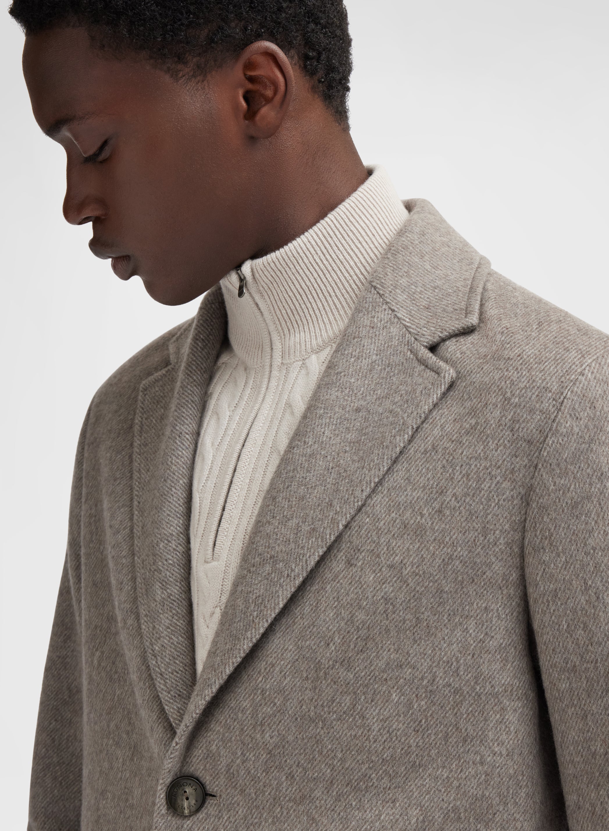 DIAGONAL DOUBLE FACE COAT SESAME