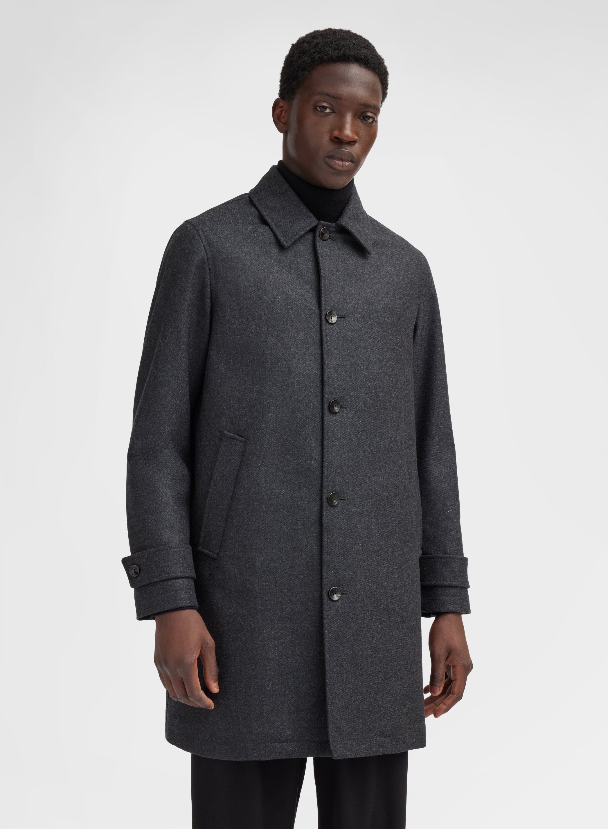 TEXTURED CASHMERE STORMLIGHT COAT CHARCOAL