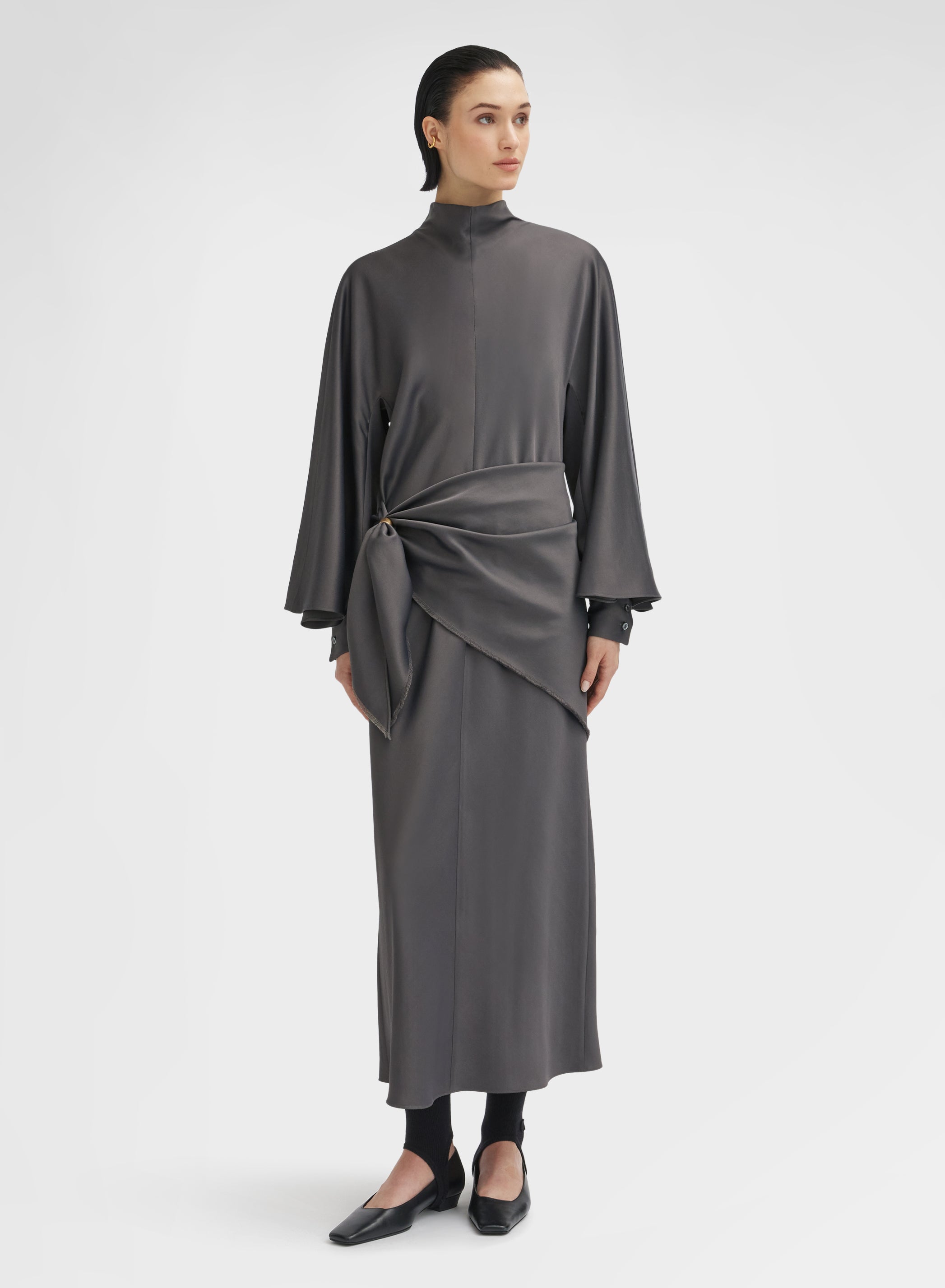 SHINY WOOL BLEND CADY DRESS DARK CUMINO