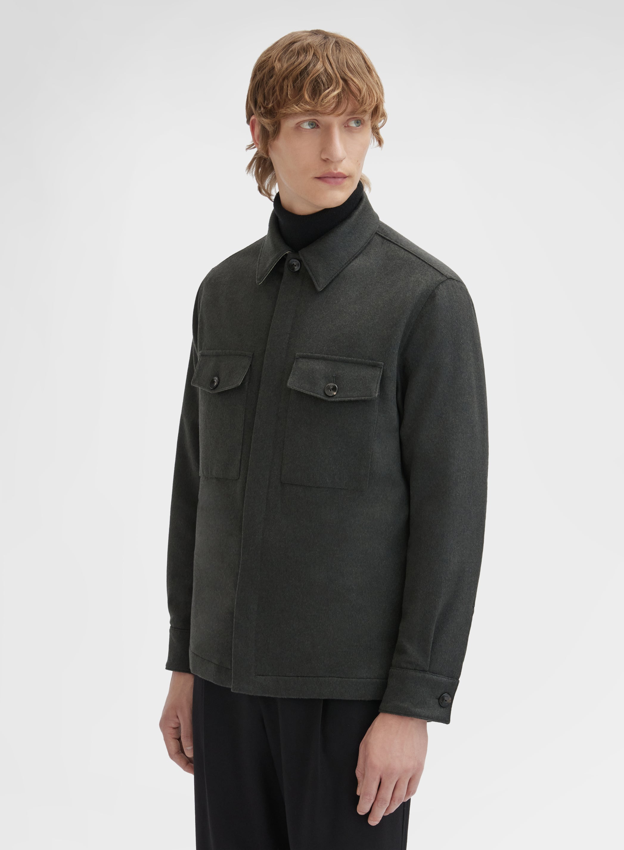 CASHMERE LIGHT OVERSHIRT BOTTLE GREEN