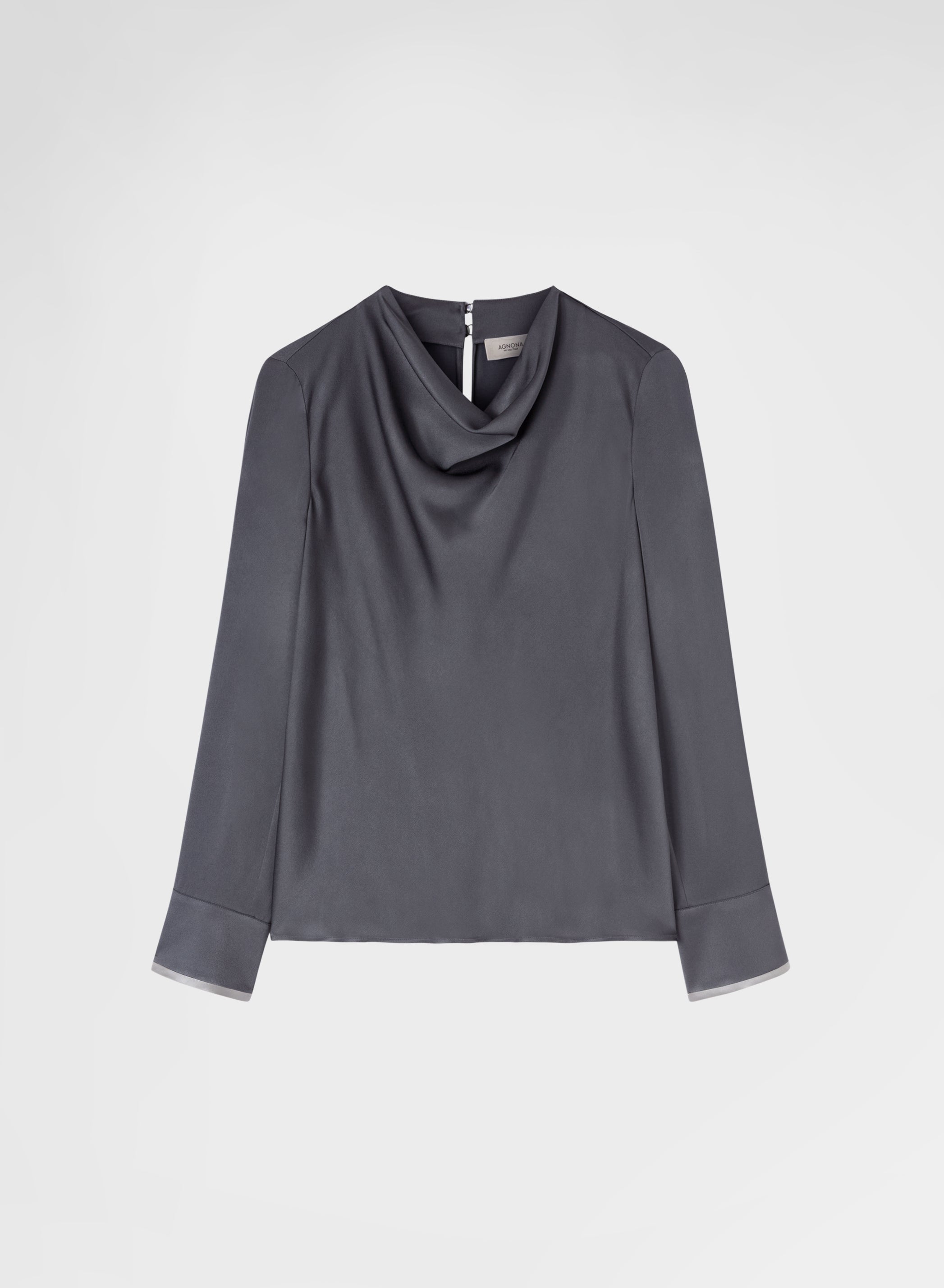 SILK BLEND SATIN TOP CHARCOAL