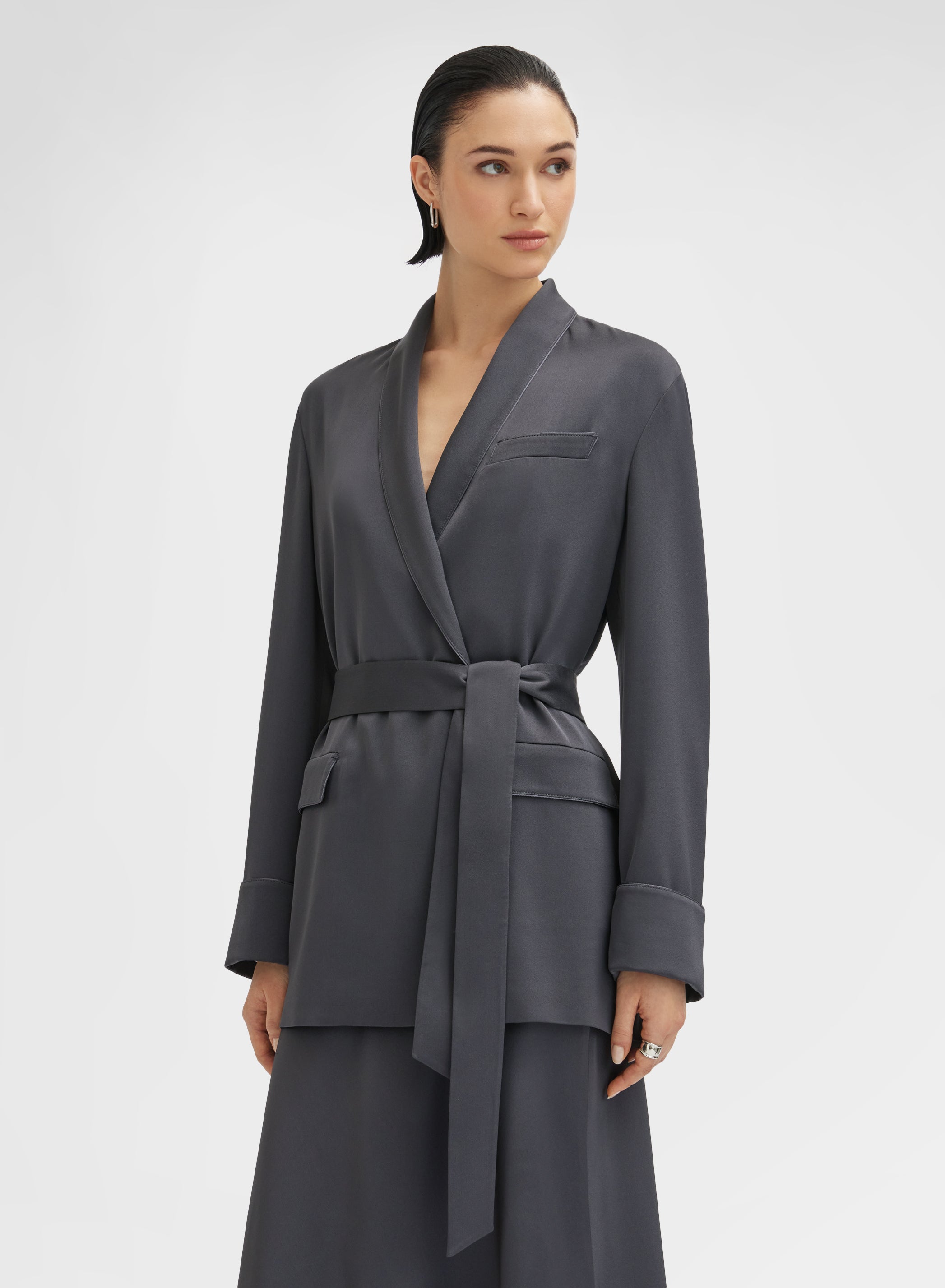 SILK BLEND SATIN JACKET CHARCOAL