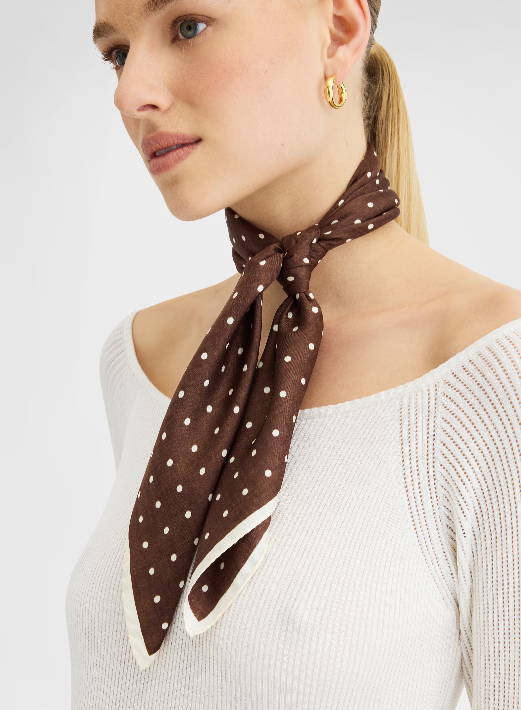 SILK POIS PRINT SCARF CHOCOLATE