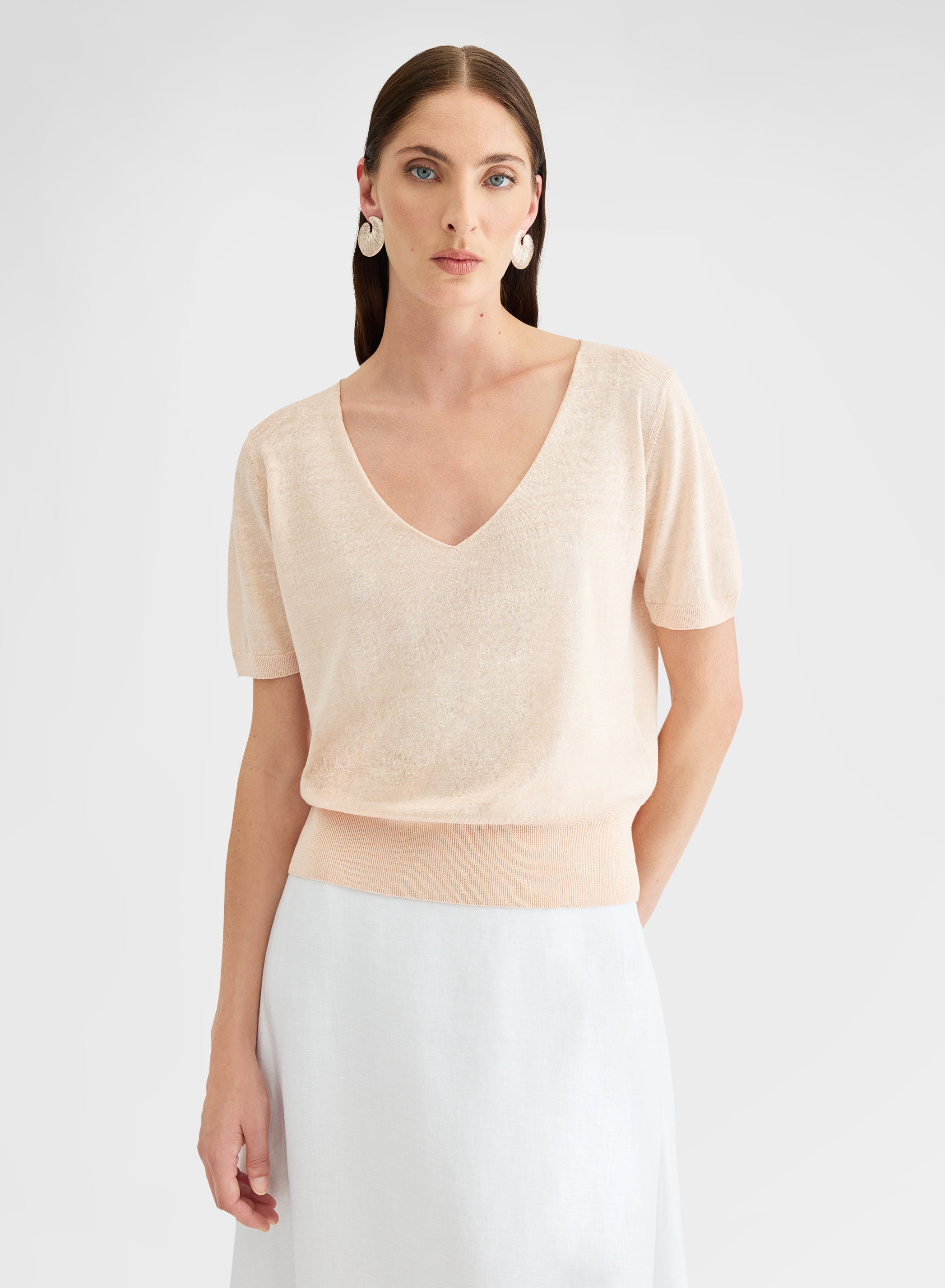 SHORT SLEEVE V-NECK PEACH
