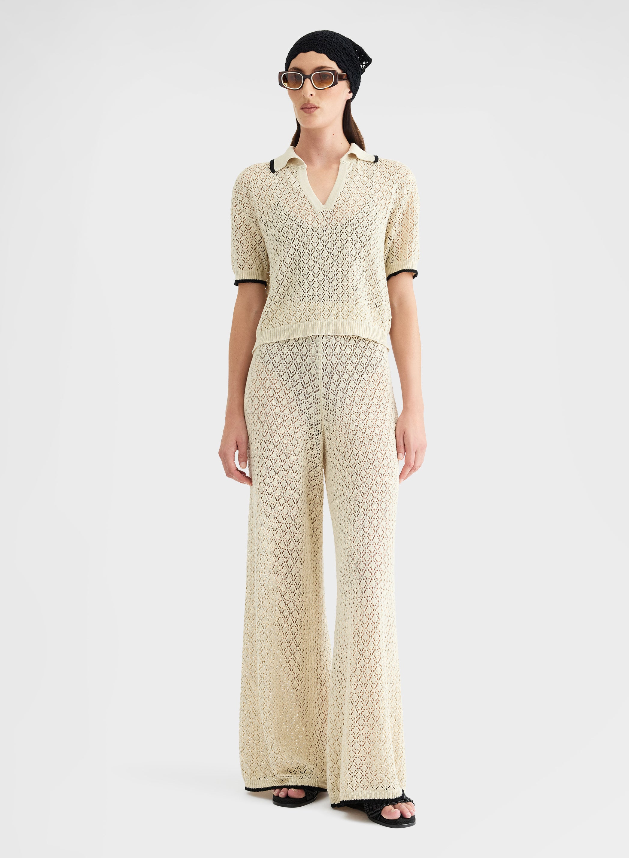 SHORT SLEEVE POLO CROCHET BEIGE