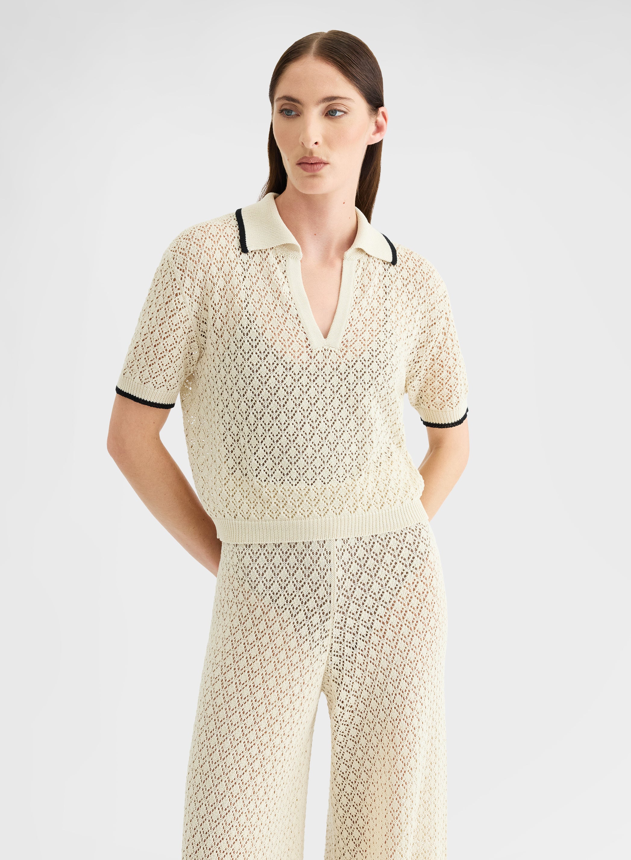 SHORT SLEEVE POLO CROCHET BEIGE