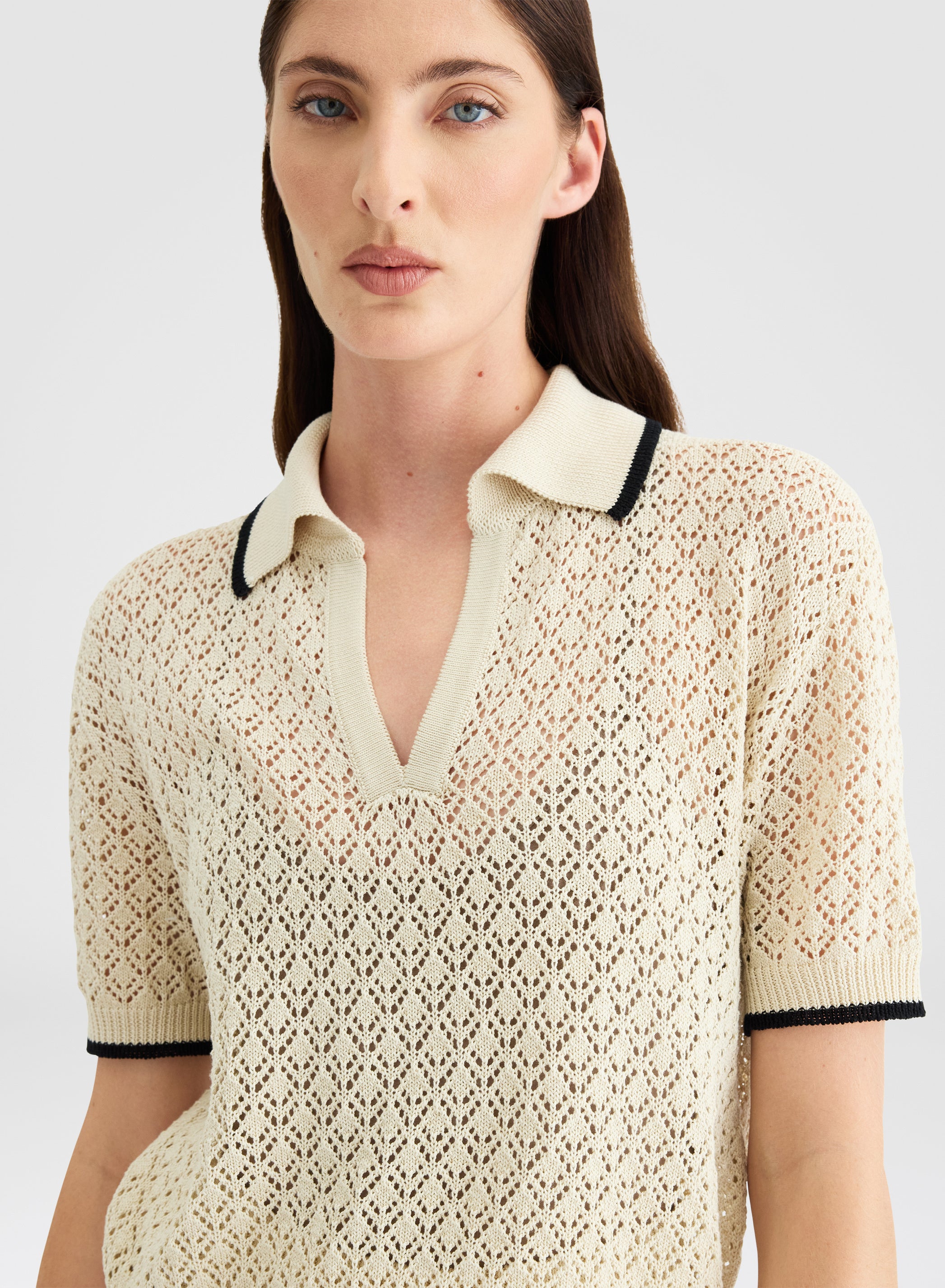 SHORT SLEEVE POLO CROCHET BEIGE