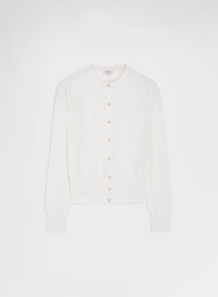 Lightweight Cashmere Cardigan White Mandarin Collar | Agnona