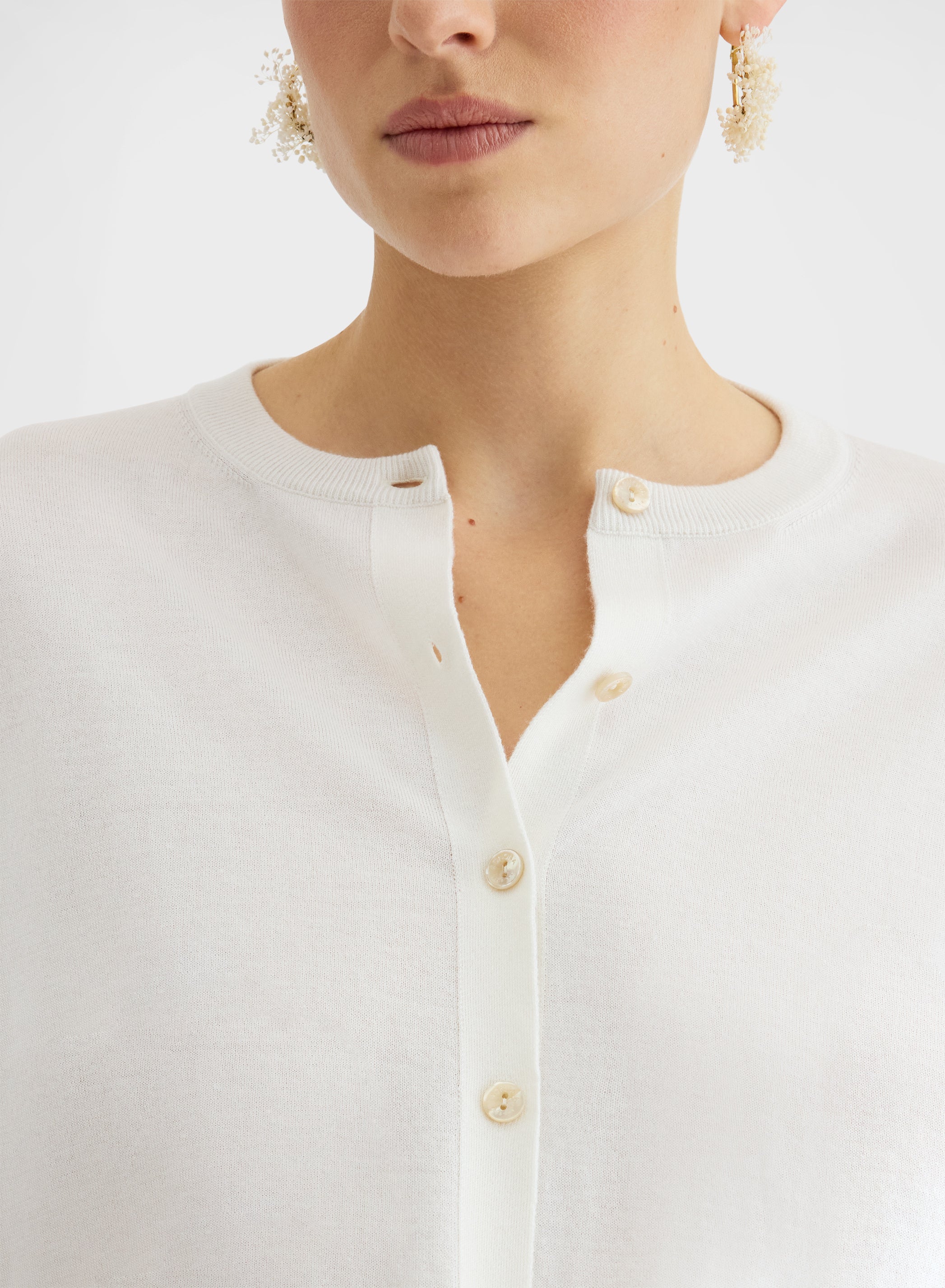 Lightweight Cashmere Cardigan White Mandarin Collar | Agnona
