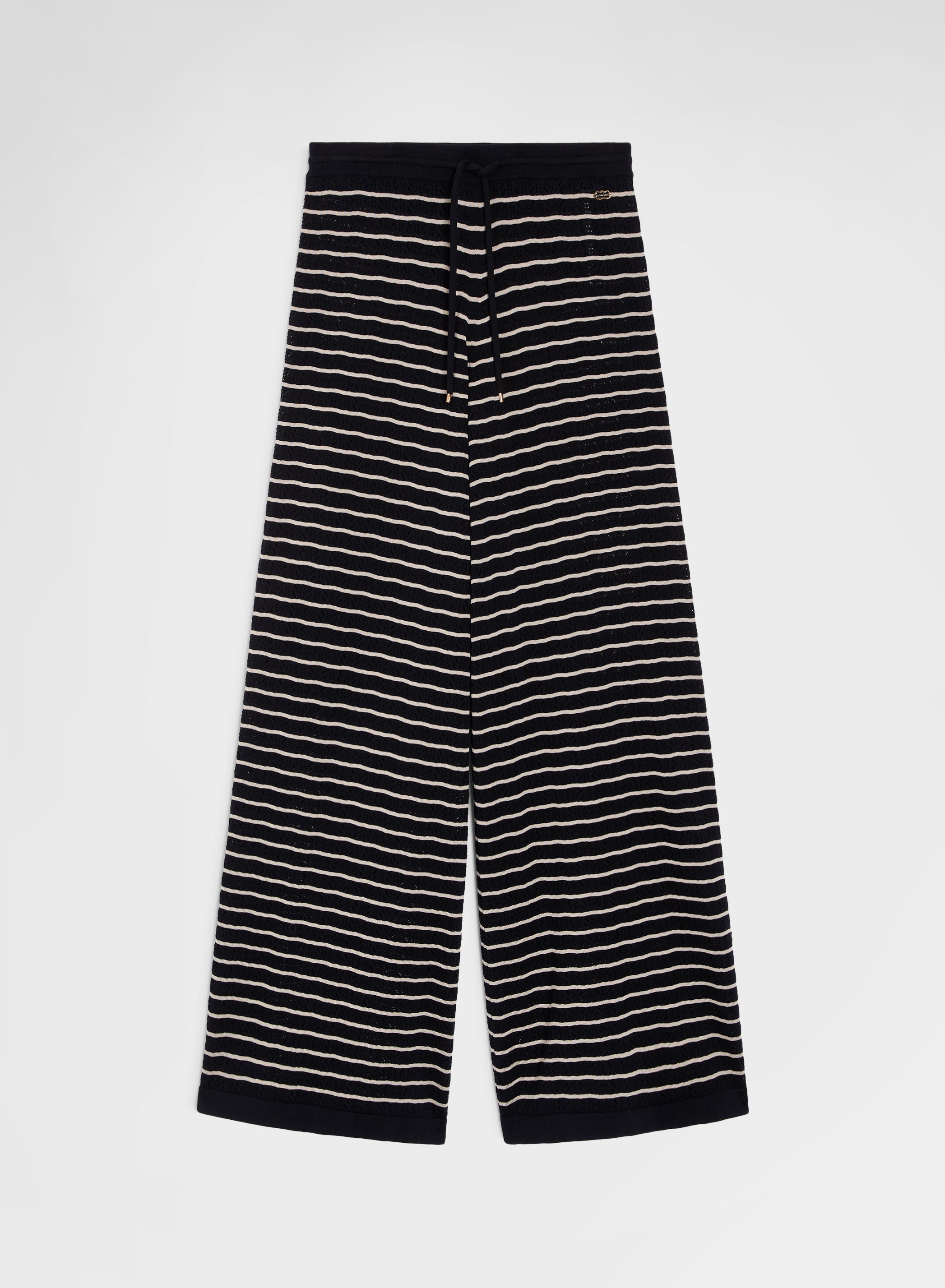 KNIT STRIPED PANTS BLACK/BEIGE
