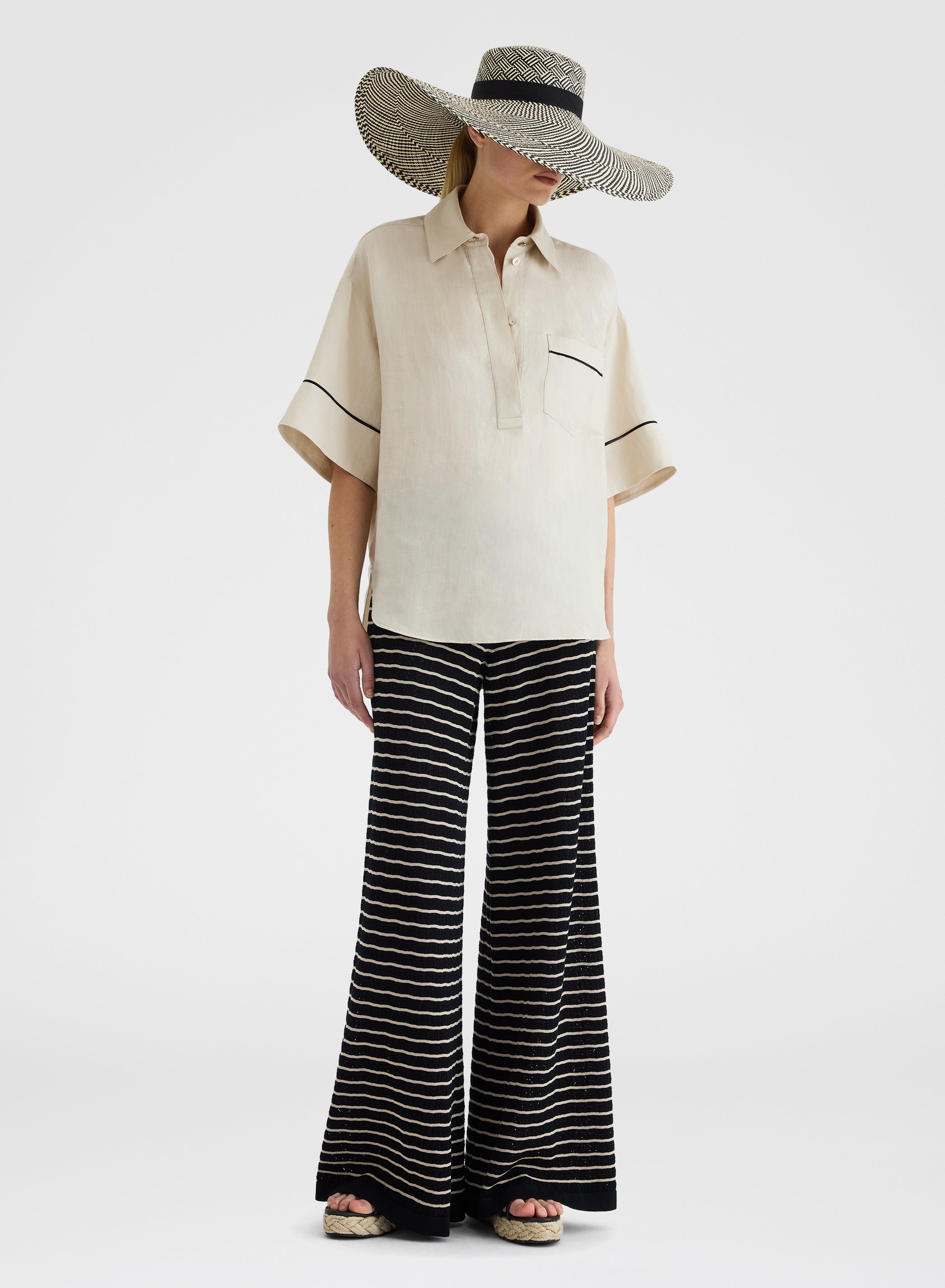 KNIT STRIPED PANTS BLACK/BEIGE