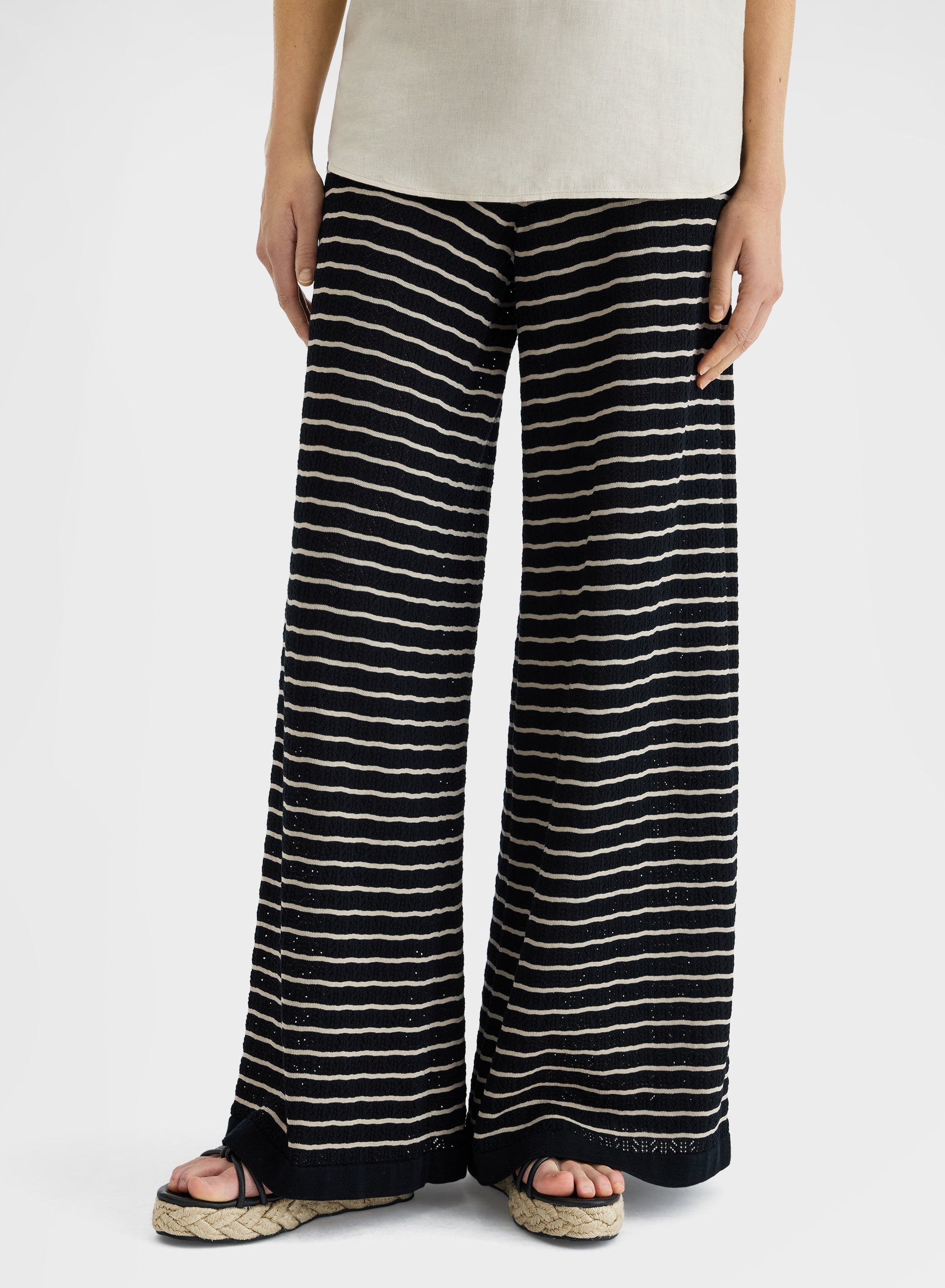 KNIT STRIPED PANTS BLACK/BEIGE