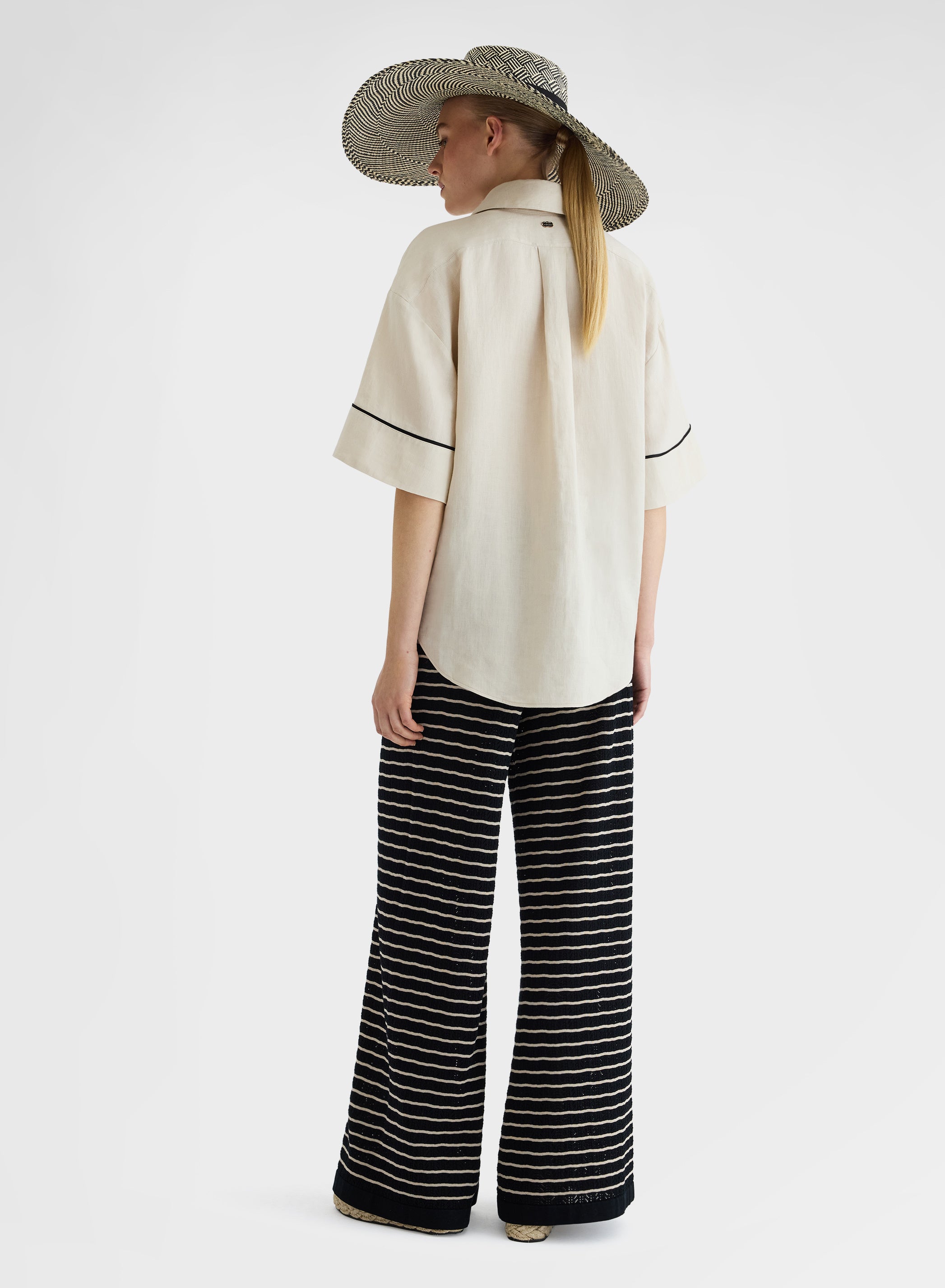 KNIT STRIPED PANTS BLACK/BEIGE