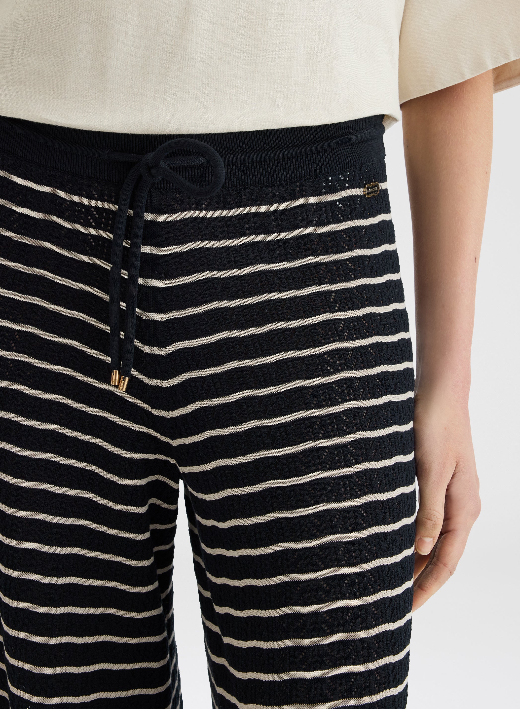KNIT STRIPED PANTS BLACK/BEIGE