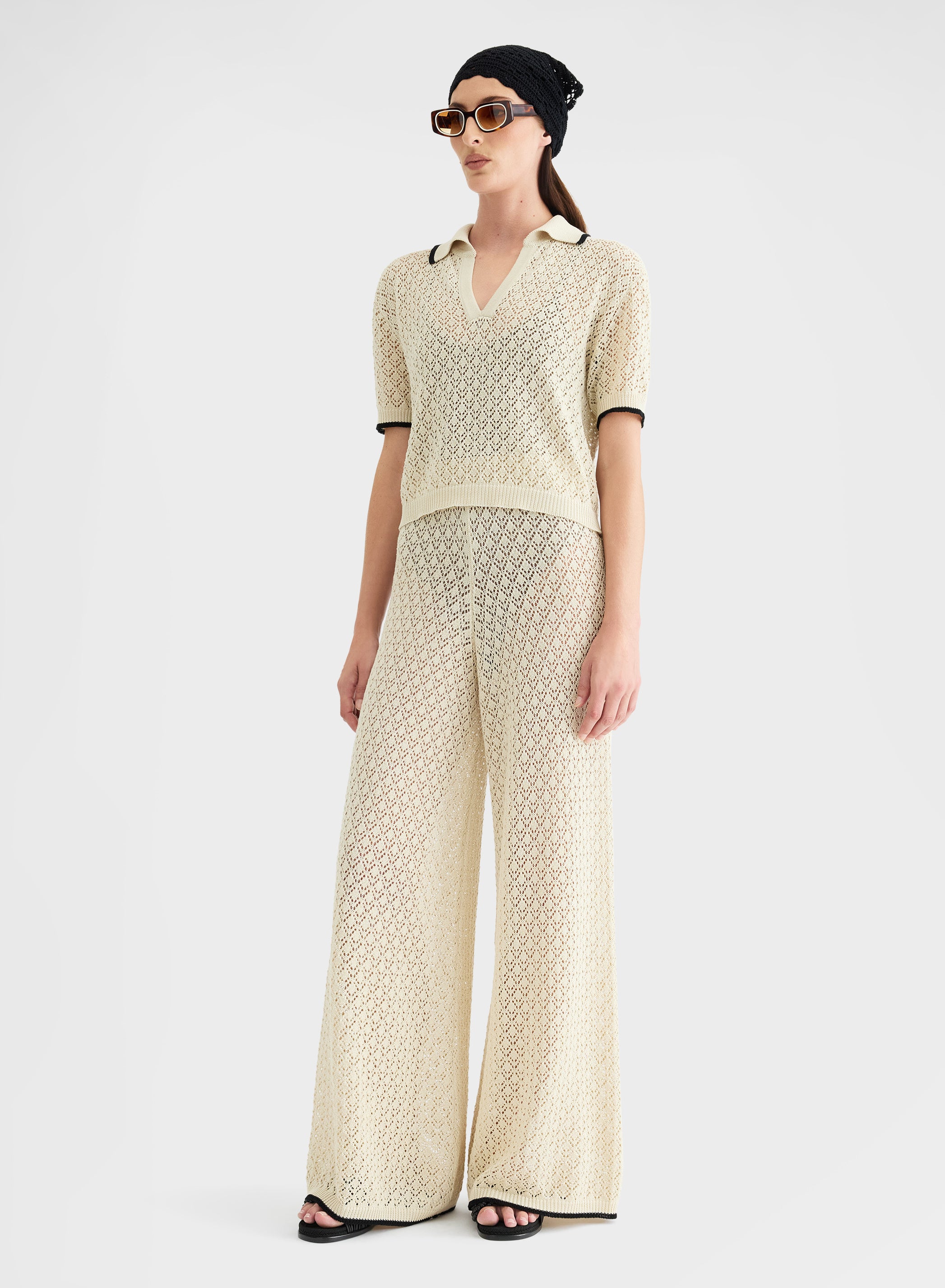 KNIT CROCHET PANTS BEIGE