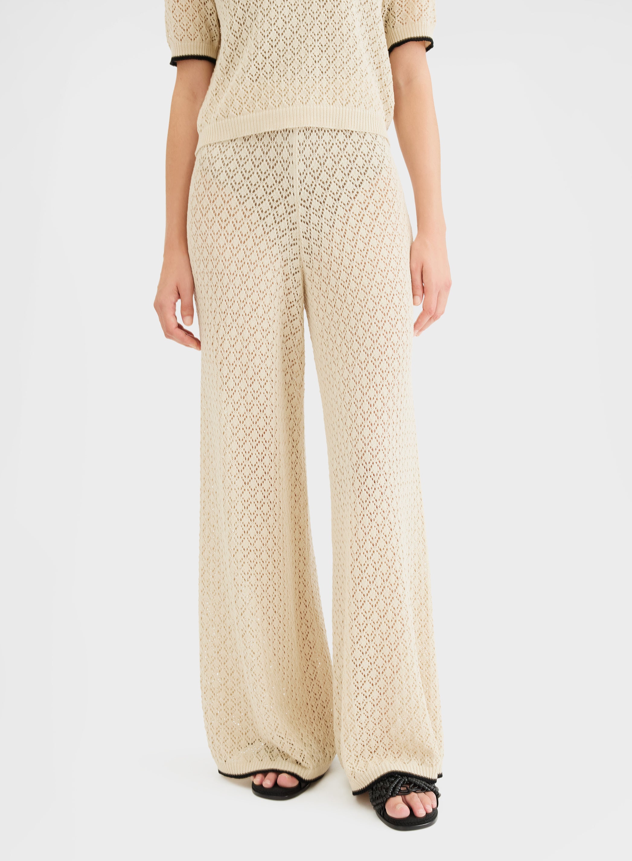 KNIT CROCHET PANTS BEIGE