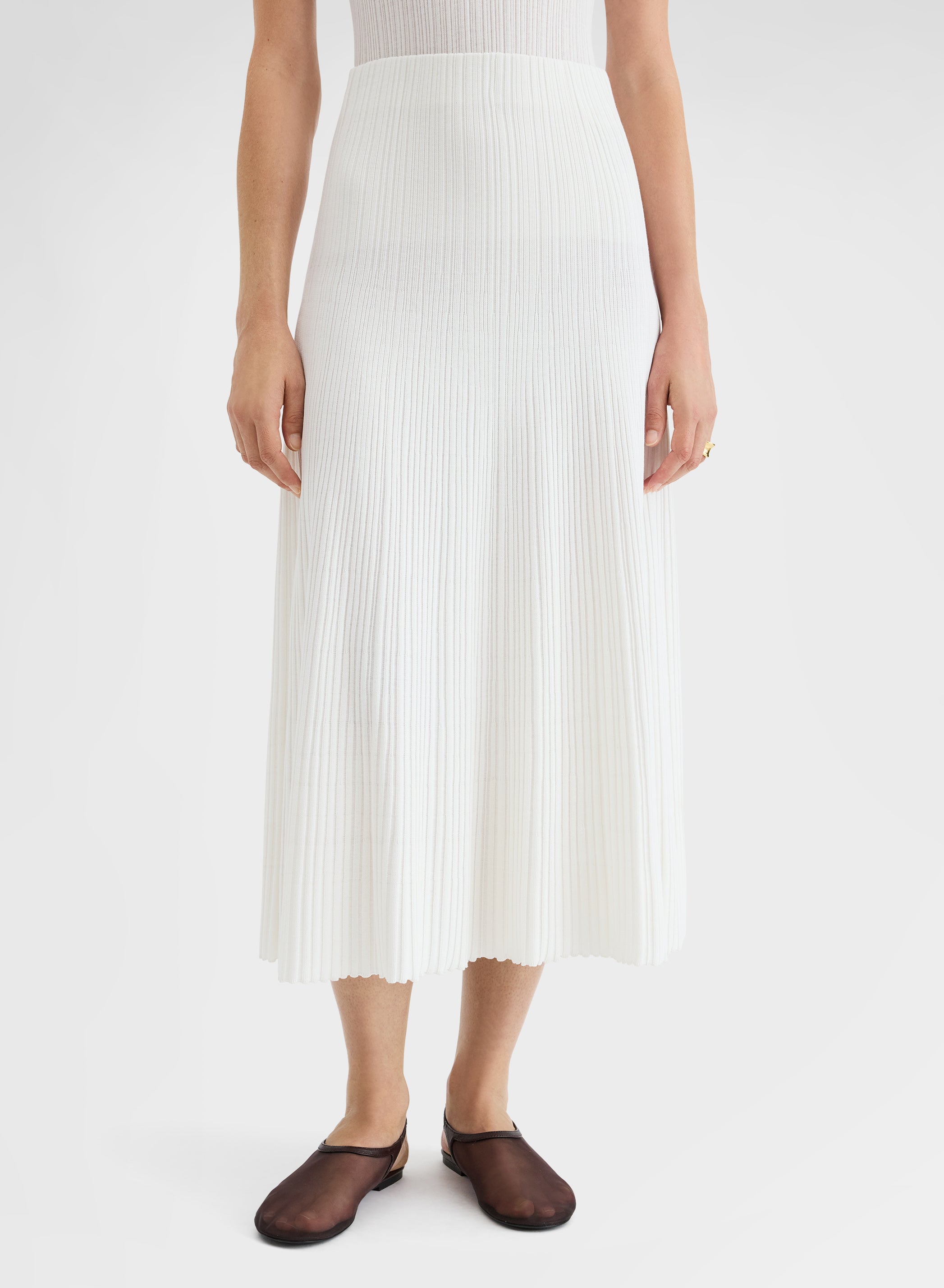 Cotton Silk Micro Plissé Skirt White SS26 | Agnona
