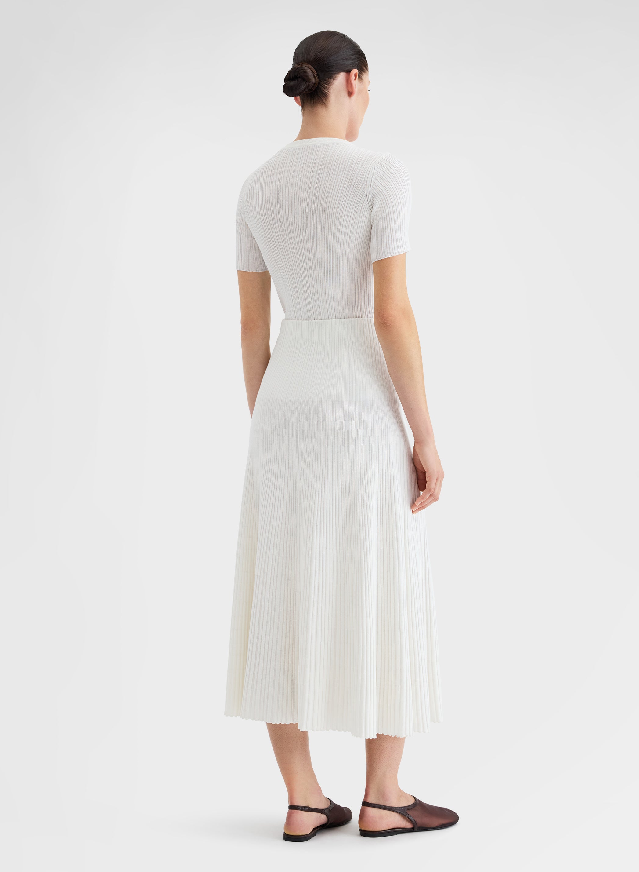 Cotton Silk Micro Plissé Skirt White SS26 | Agnona