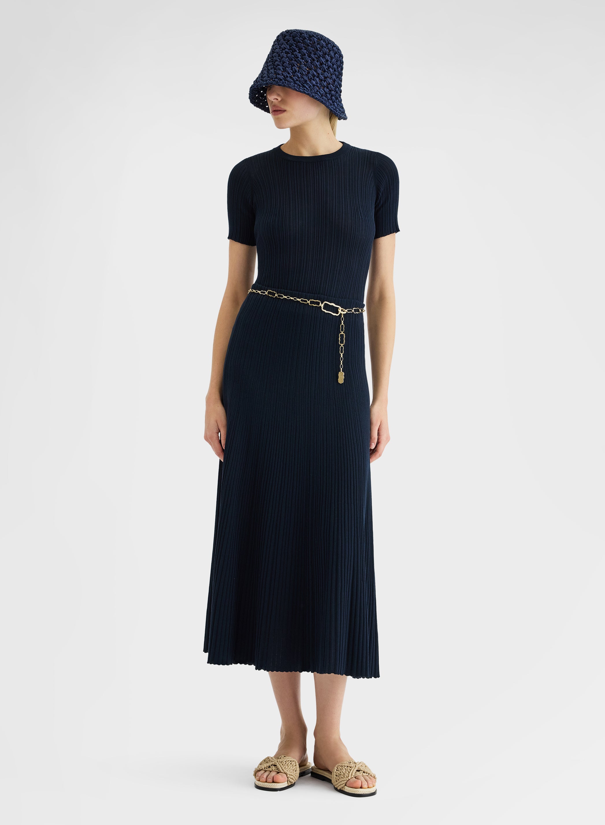 SHORT SLEEVE CREWNECK MICRO PLISSE NAVY