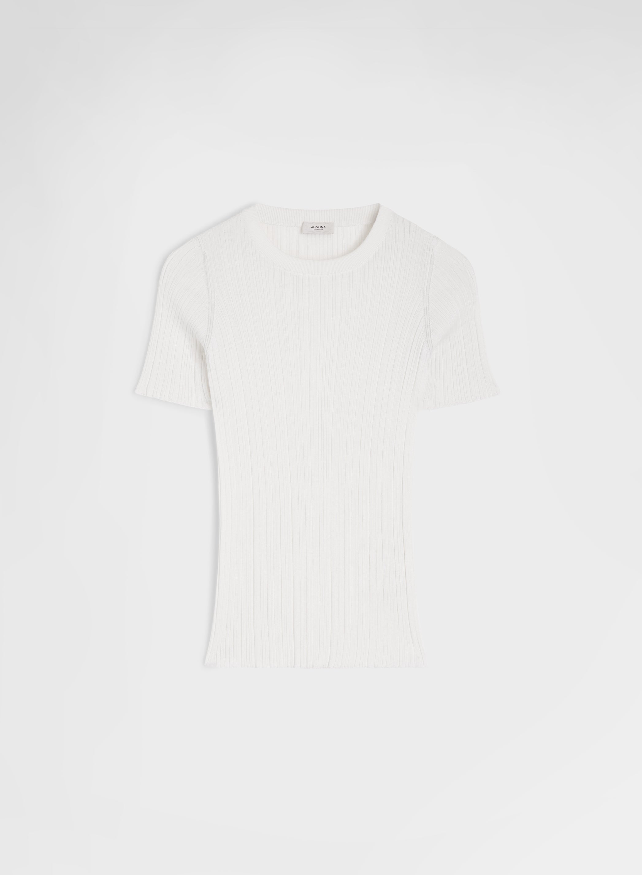 Cotton Silk Micro Plissé Crewneck White SS26 | Agnona