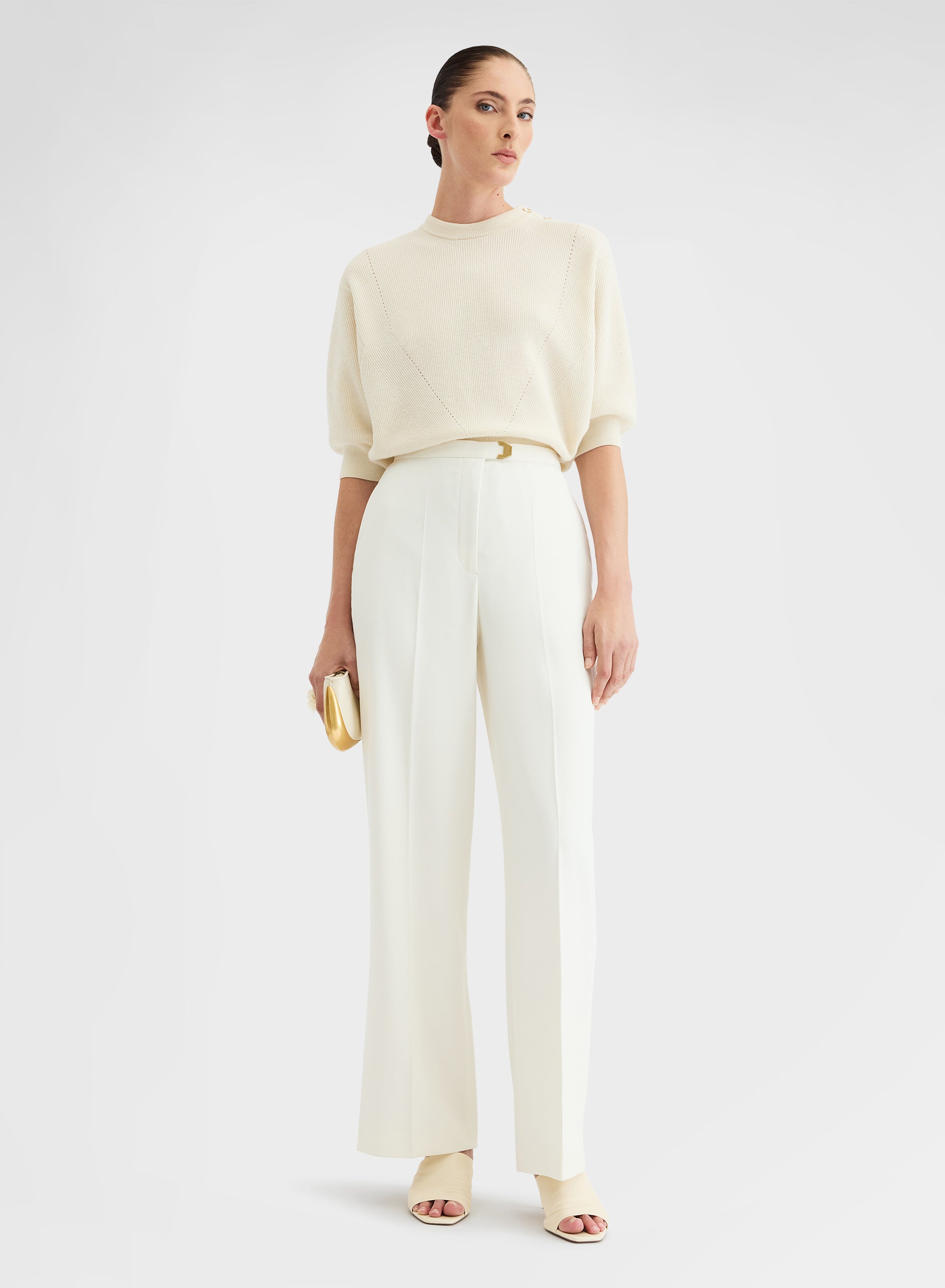 Silk Touch Cotton Interlock Top White | Agnona