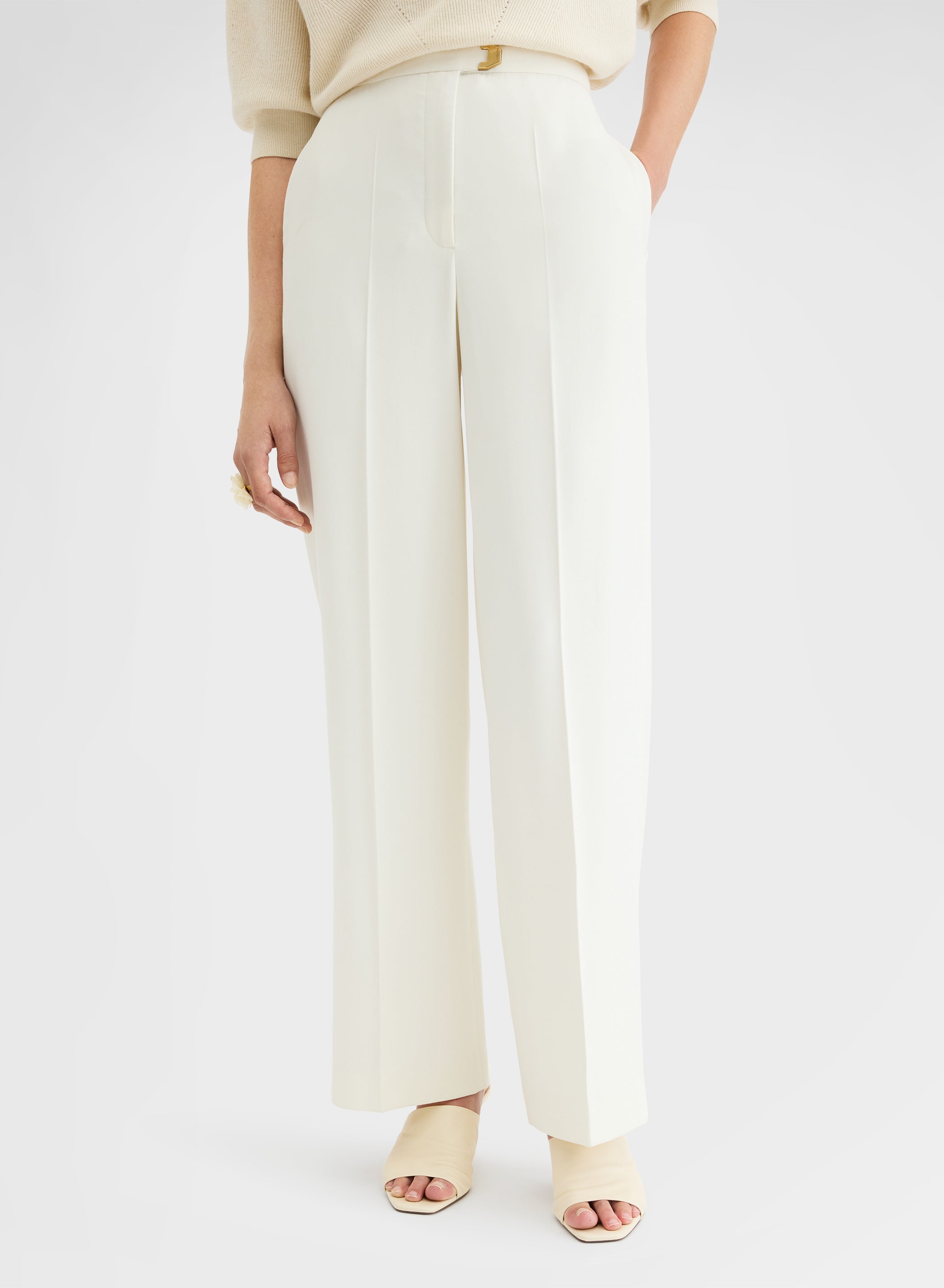 FLUID VISCOSE WOOL AMANDA PANTS WHITE