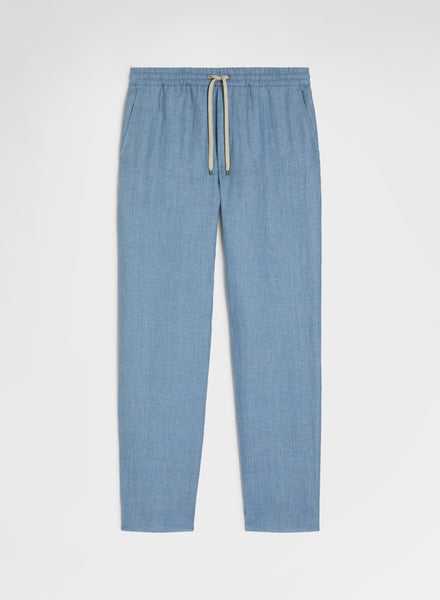 Dusty Blue Delavé Linen Pants Wide Leg | Agnona